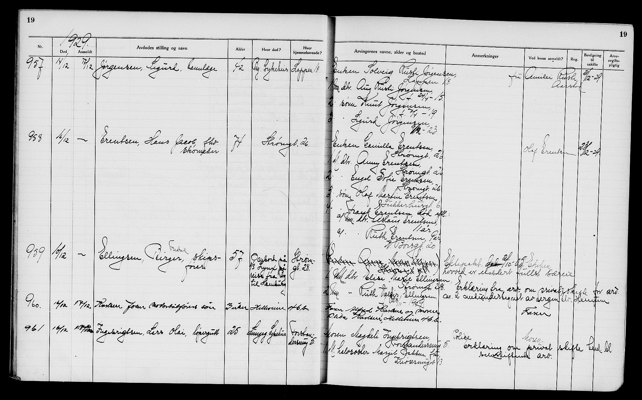 Byfogd og Byskriver i Bergen, AV/SAB-A-3401/06/06Na/L0017: Dødsfallsjournaler, 1929-1931, s. 19