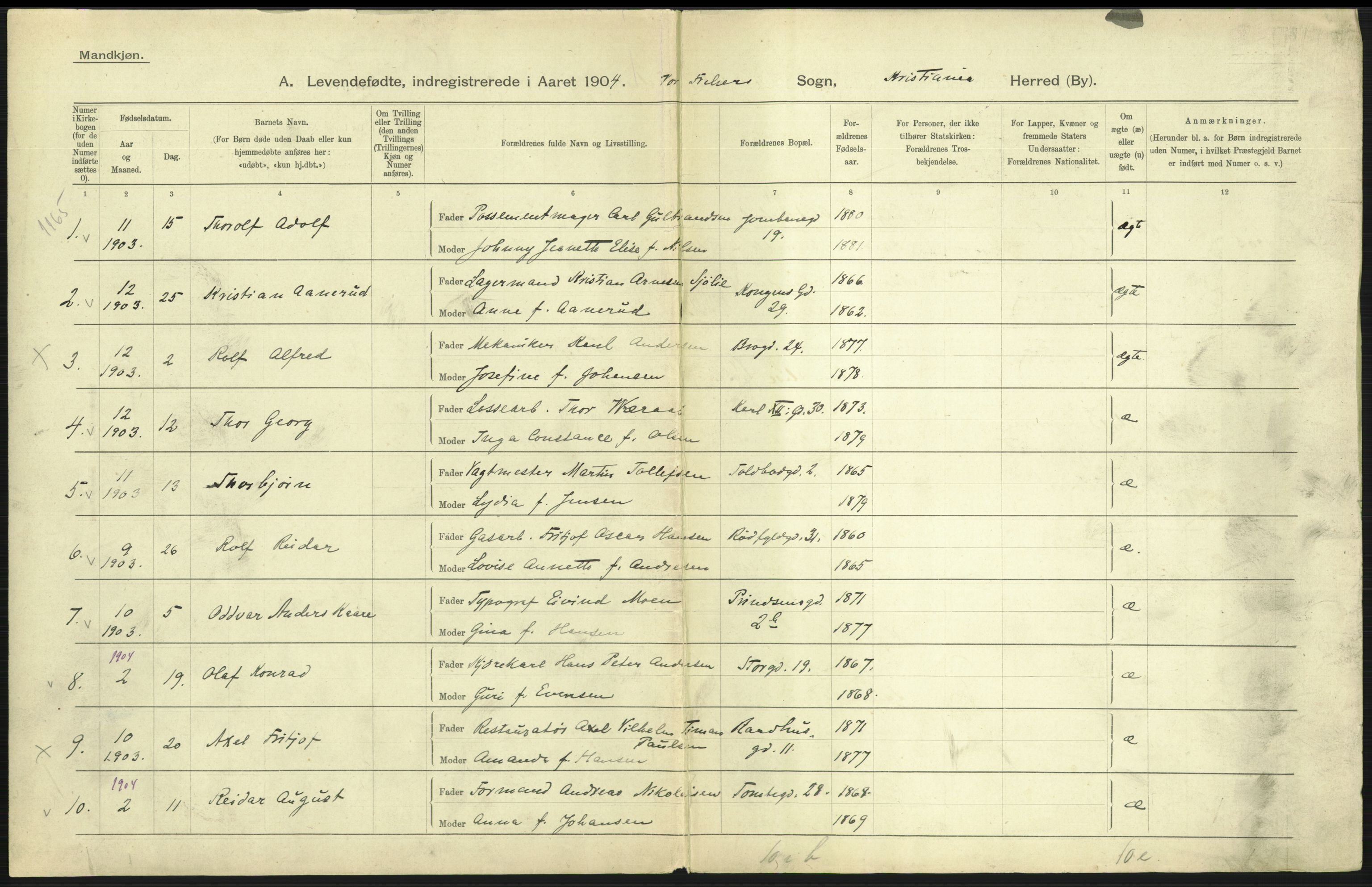 Statistisk sentralbyrå, Sosiodemografiske emner, Befolkning, AV/RA-S-2228/D/Df/Dfa/Dfab/L0003: Kristiania: Fødte, 1904, s. 227