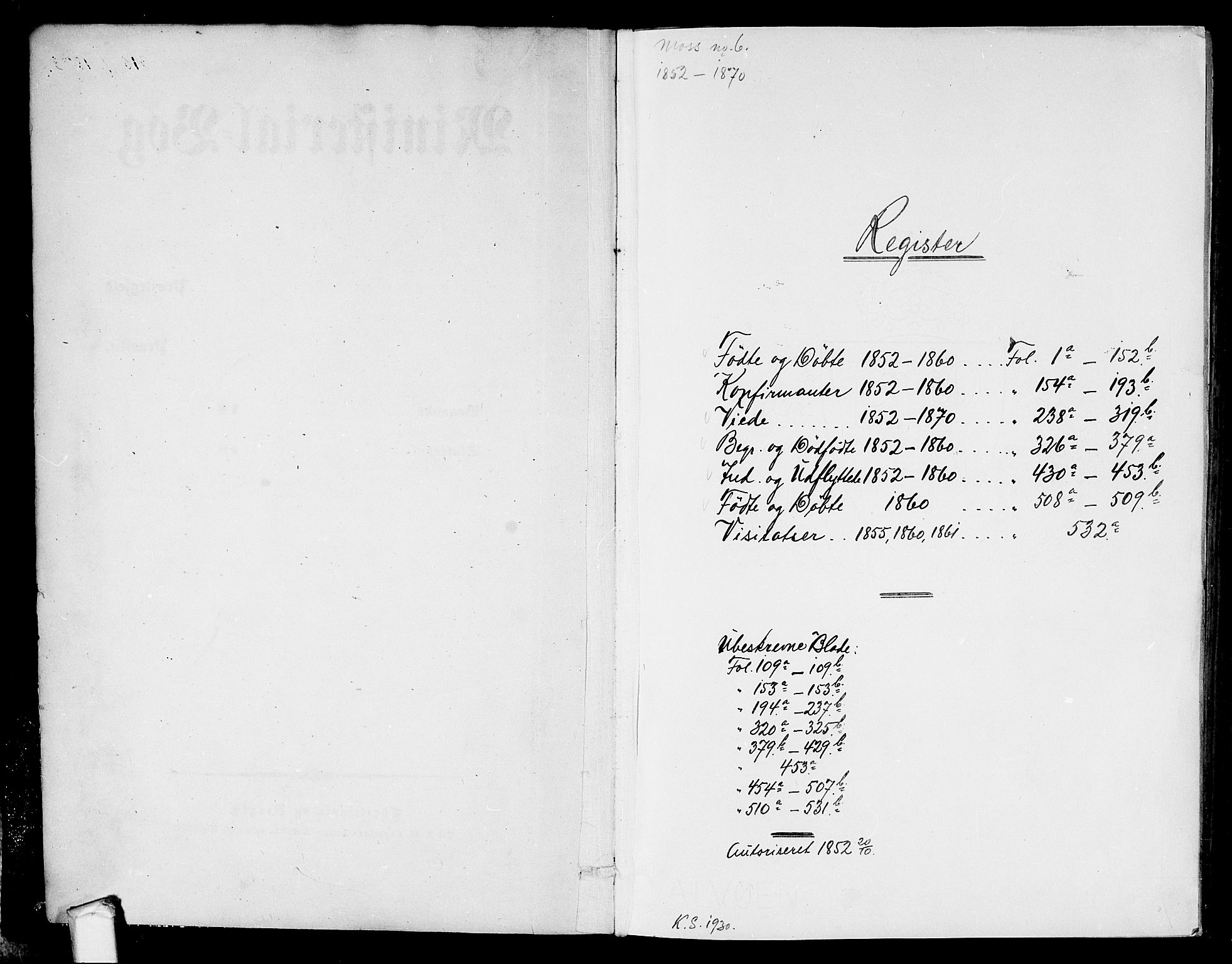 Moss prestekontor Kirkebøker, SAO/A-2003/G/Ga/L0002: Klokkerbok nr. I 2, 1852-1871