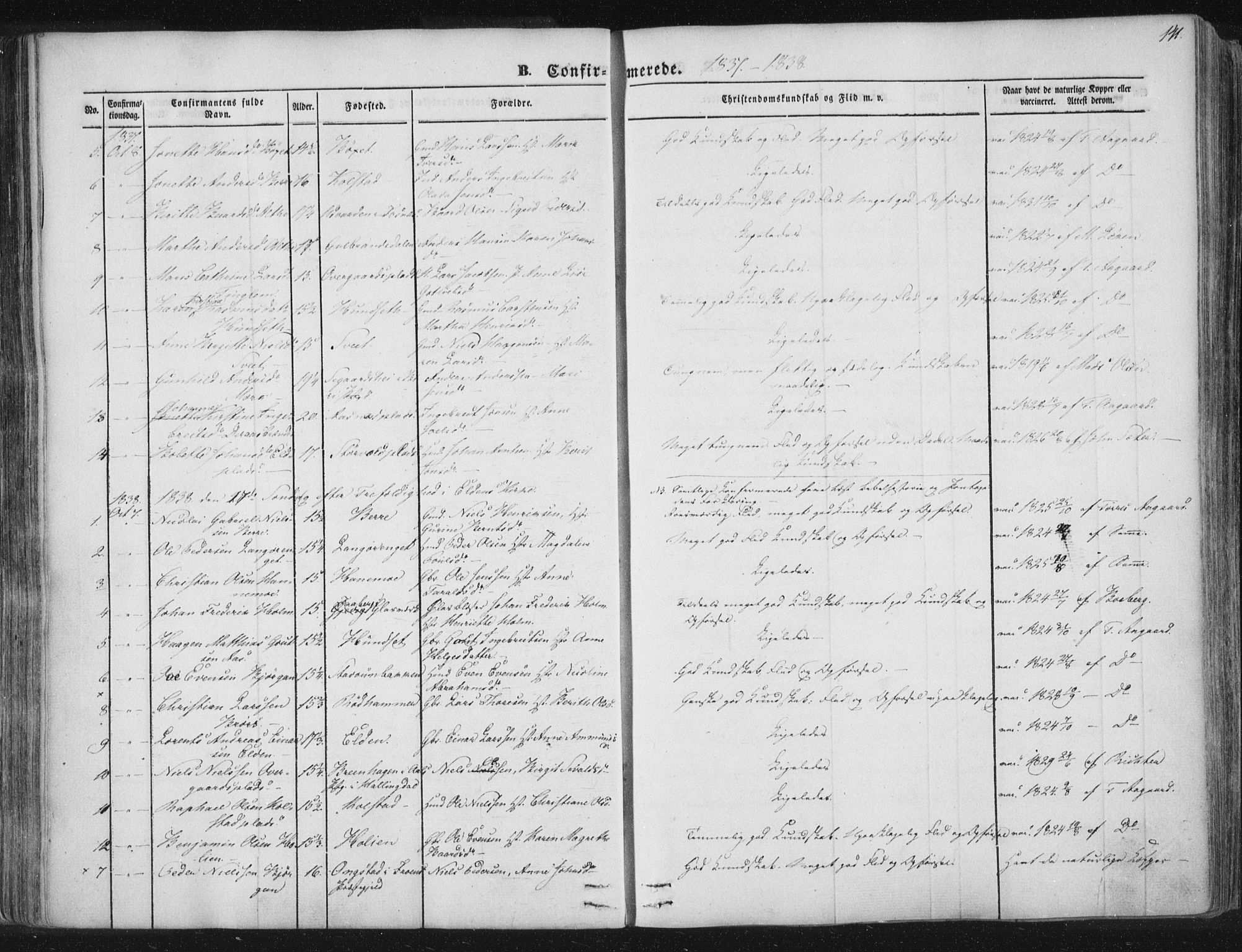 Ministerialprotokoller, klokkerbøker og fødselsregistre - Nord-Trøndelag, SAT/A-1458/741/L0392: Ministerialbok nr. 741A06, 1836-1848, s. 141