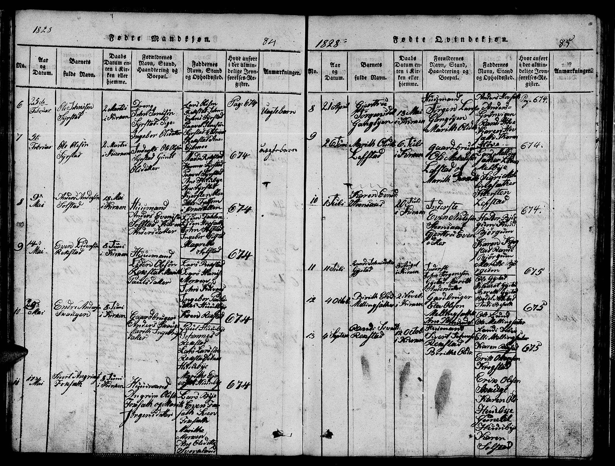 Ministerialprotokoller, klokkerbøker og fødselsregistre - Sør-Trøndelag, SAT/A-1456/667/L0796: Klokkerbok nr. 667C01, 1817-1836, s. 84-85