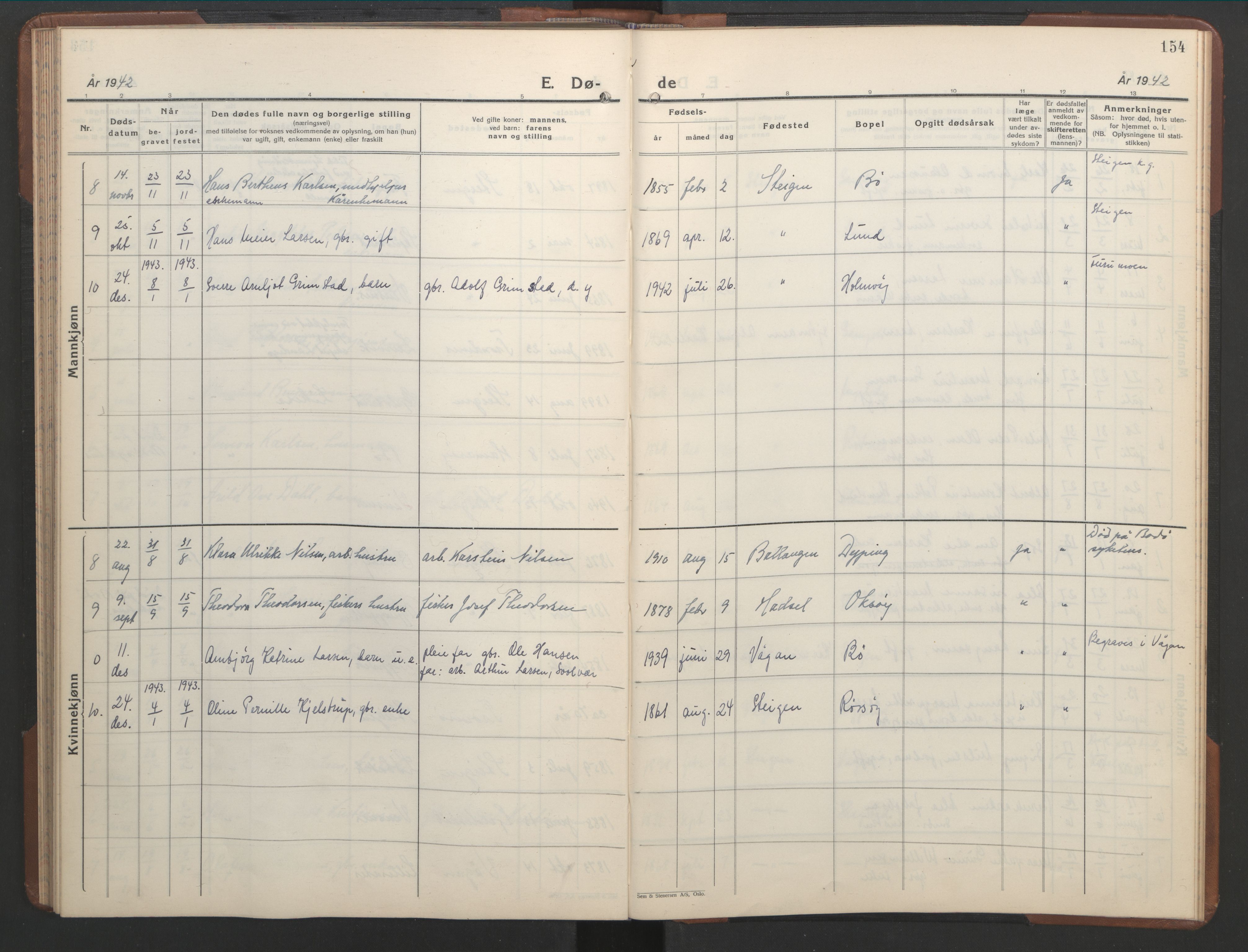 Ministerialprotokoller, klokkerbøker og fødselsregistre - Nordland, AV/SAT-A-1459/855/L0818: Klokkerbok nr. 855C07, 1935-1949, s. 154