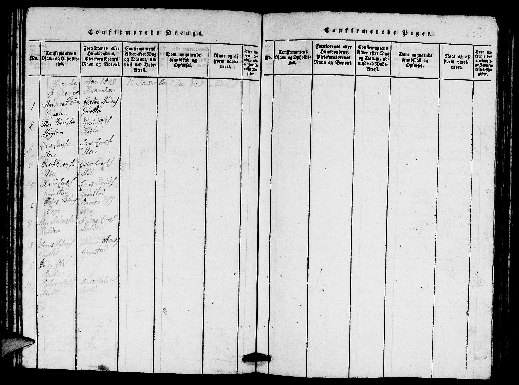Etne sokneprestembete, SAB/A-75001/H/Hab: Klokkerbok nr. A 1, 1815-1849, s. 251