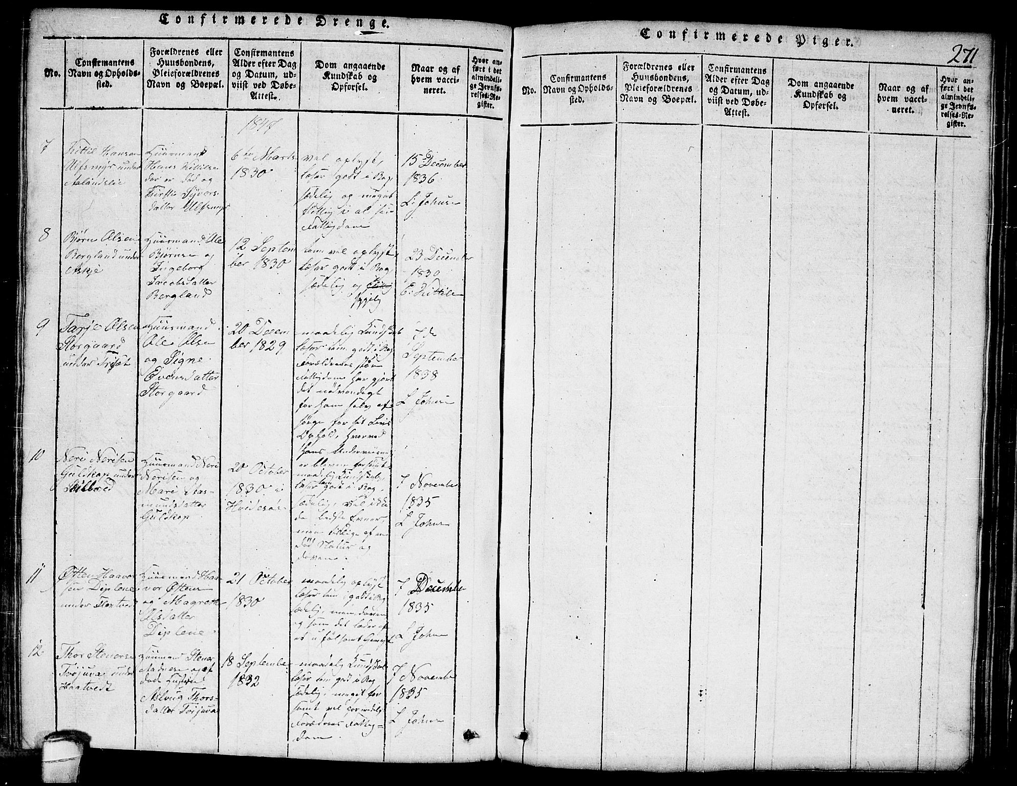 Lårdal kirkebøker, AV/SAKO-A-284/G/Ga/L0001: Klokkerbok nr. I 1, 1815-1861, s. 271