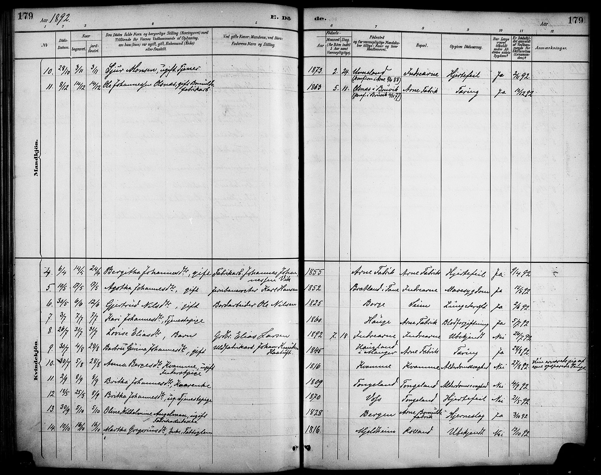 Haus sokneprestembete, AV/SAB-A-75601/H/Haa/Haad/L0001: Ministerialbok nr. D 1, 1887-1898, s. 179