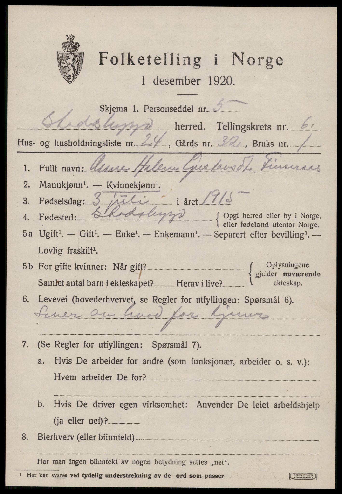 SAT, Folketelling 1920 for 1625 Stadsbygd herred, 1920, s. 3396