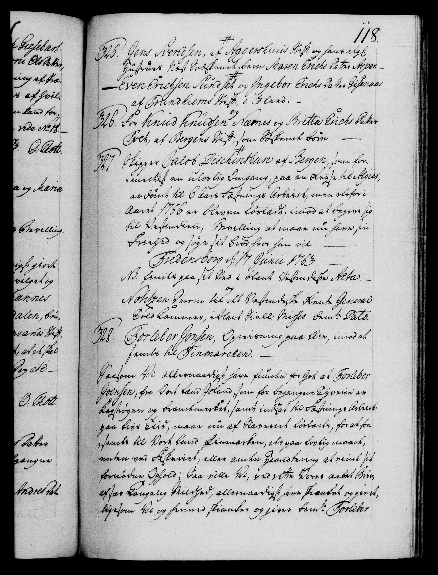 Danske Kanselli 1572-1799, RA/EA-3023/F/Fc/Fca/Fcaa/L0042: Norske registre, 1763-1766, s. 118a
