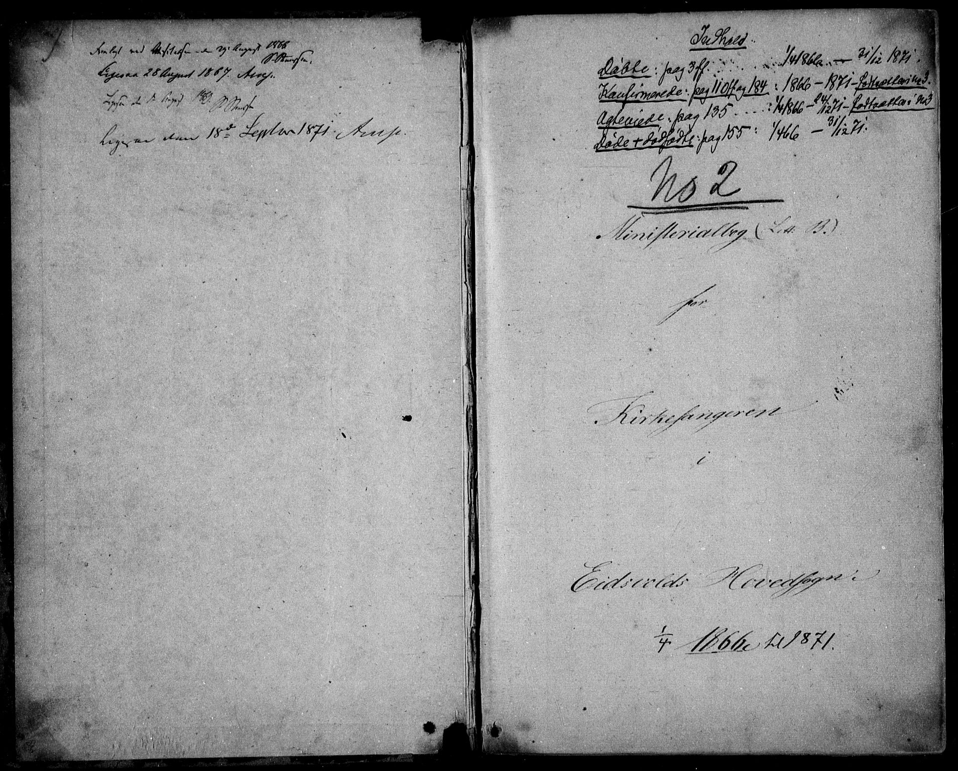 Eidsvoll prestekontor Kirkebøker, SAO/A-10888/G/Ga/L0002: Klokkerbok nr. I 2, 1866-1871, s. 1
