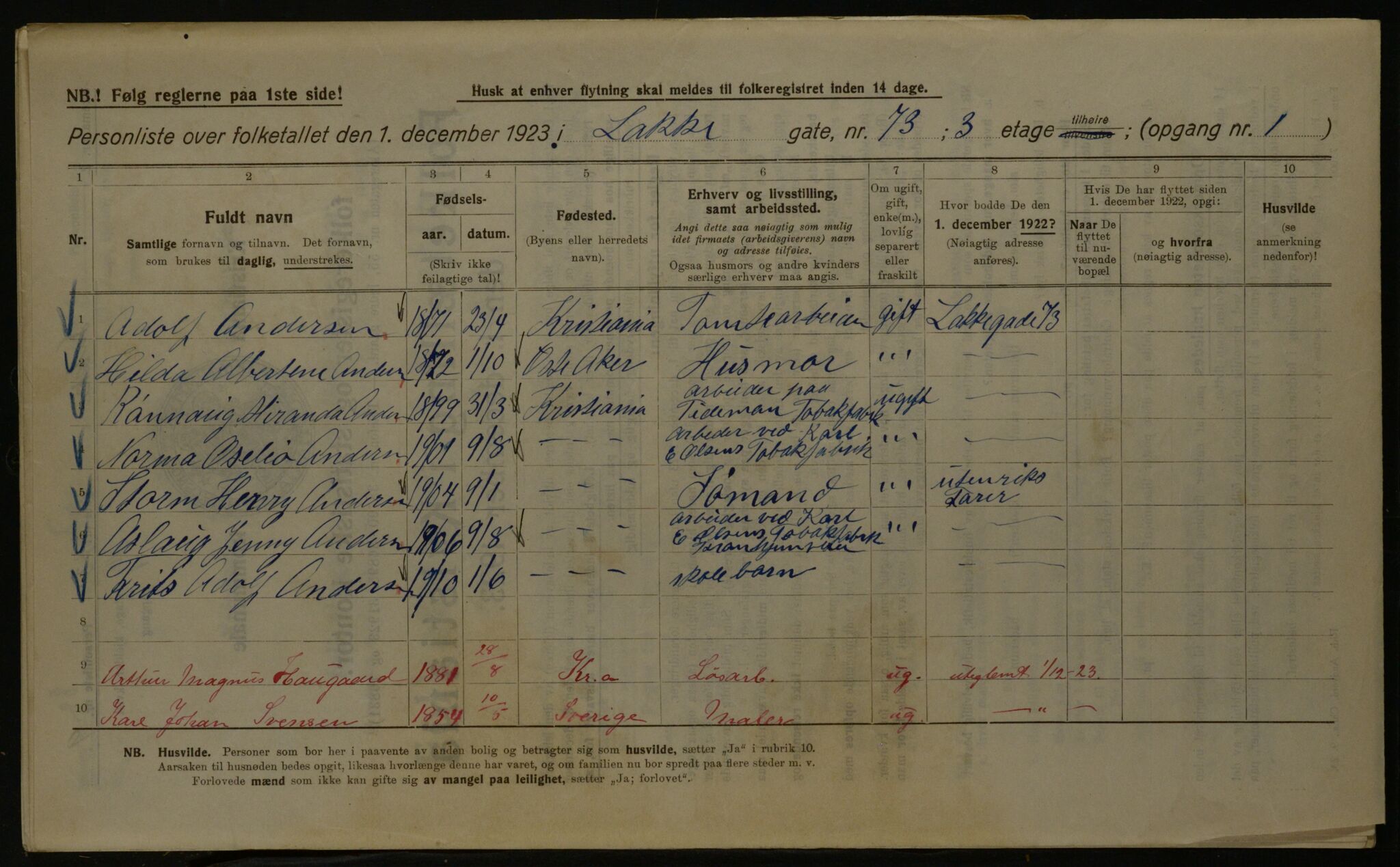 OBA, Kommunal folketelling 1.12.1923 for Kristiania, 1923, s. 62391