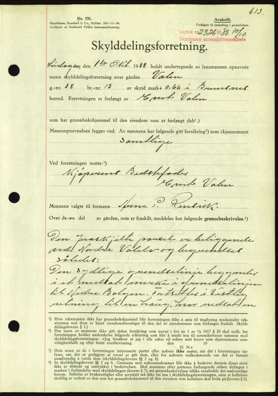 Nordmøre sorenskriveri, AV/SAT-A-4132/1/2/2Ca: Pantebok nr. A84, 1938-1938, Dagboknr: 2325/1938