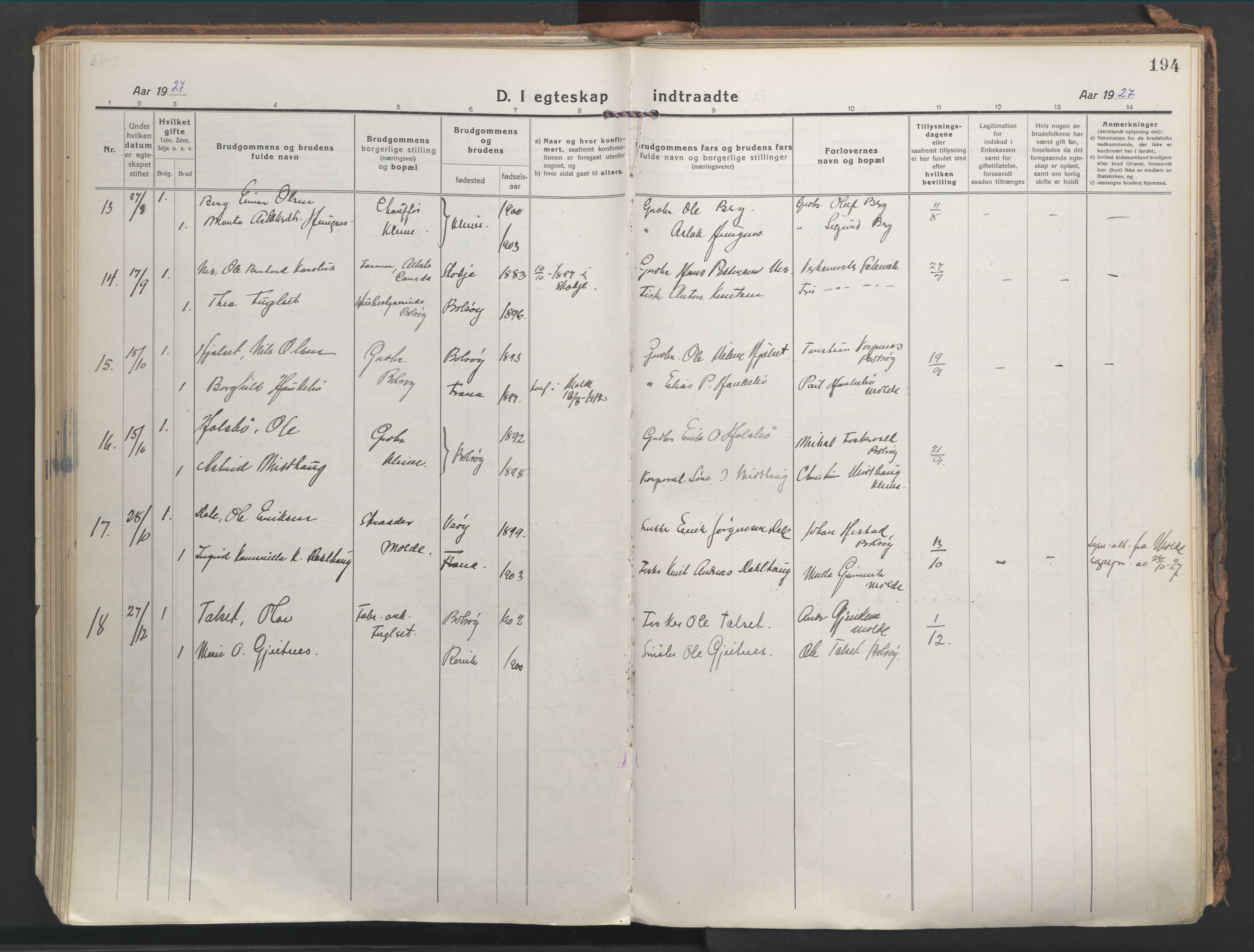 Ministerialprotokoller, klokkerbøker og fødselsregistre - Møre og Romsdal, AV/SAT-A-1454/555/L0659: Ministerialbok nr. 555A10, 1917-1971, s. 194