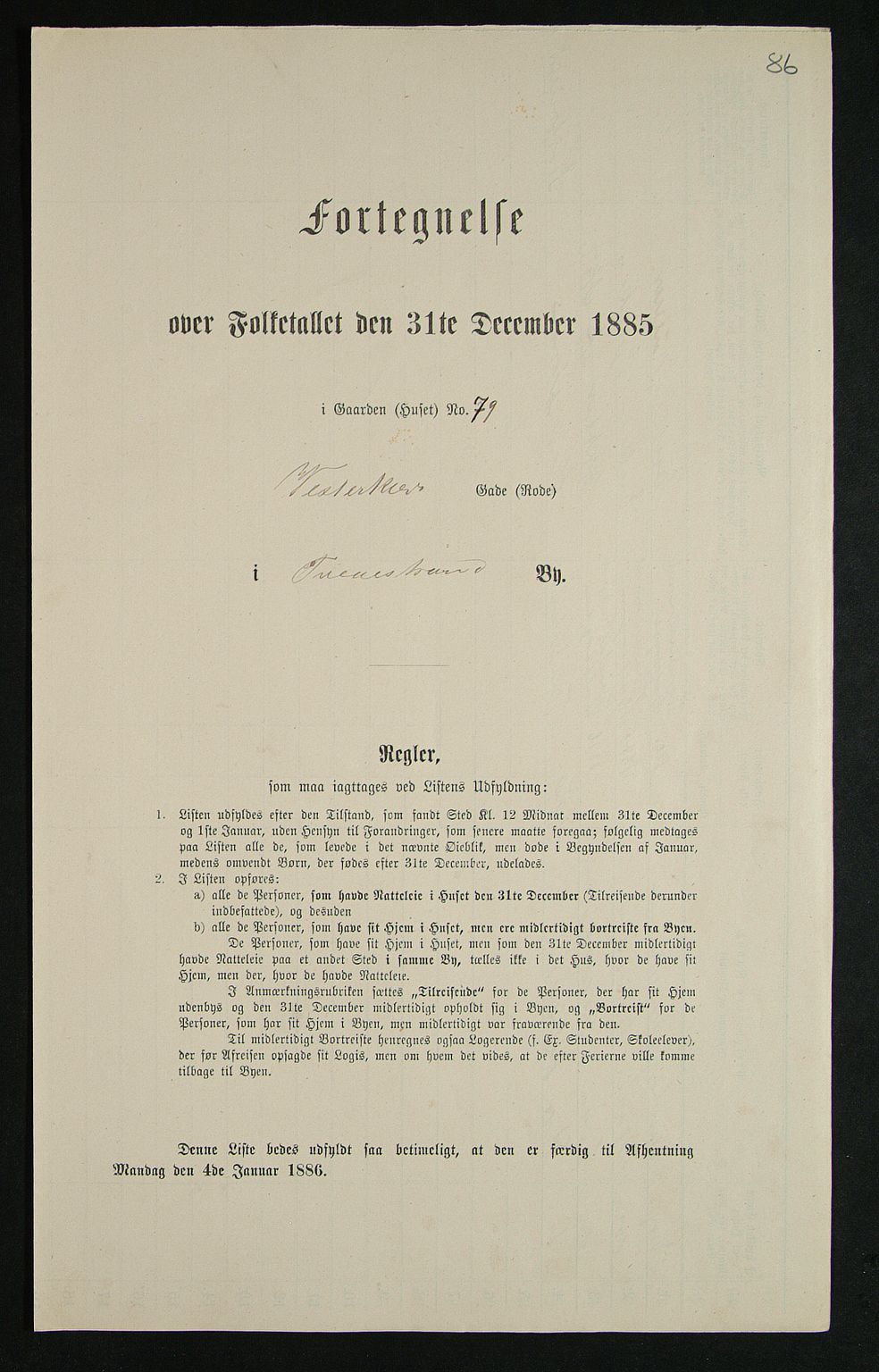 SAK, Folketelling 1885 for 0902 Tvedestrand ladested, 1885, s. 86