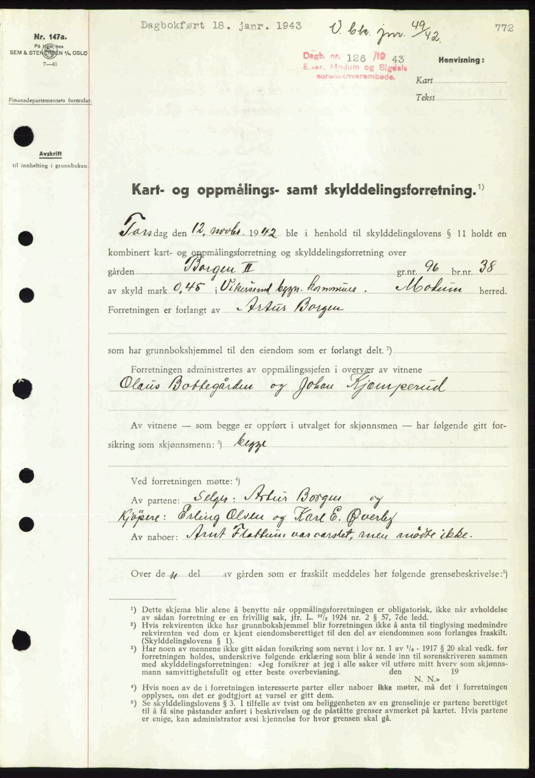 Eiker, Modum og Sigdal sorenskriveri, SAKO/A-123/G/Ga/Gab/L0047: Pantebok nr. A17, 1942-1943, Dagboknr: 126/1943