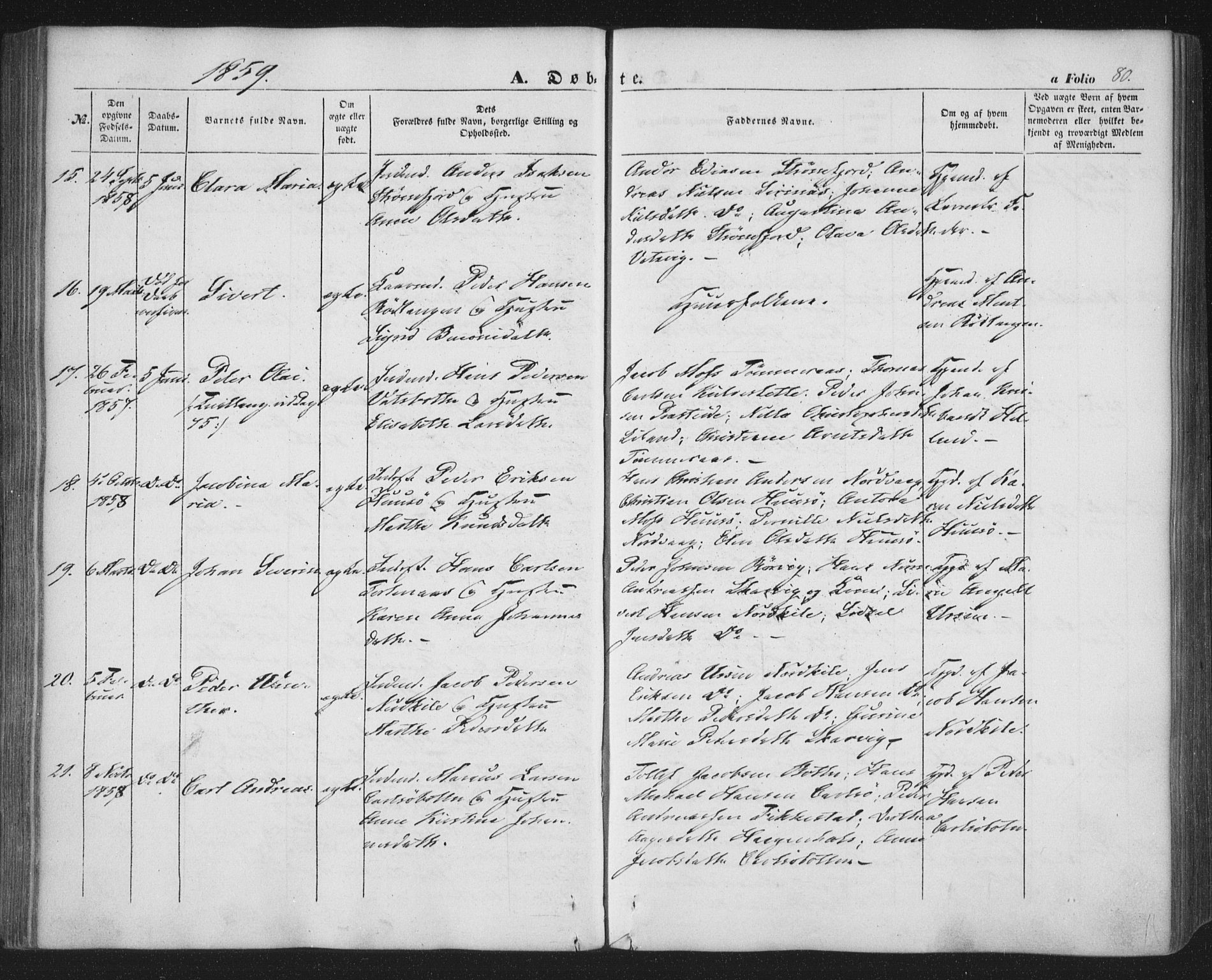 Ministerialprotokoller, klokkerbøker og fødselsregistre - Nordland, AV/SAT-A-1459/859/L0844: Ministerialbok nr. 859A04, 1849-1862, s. 80
