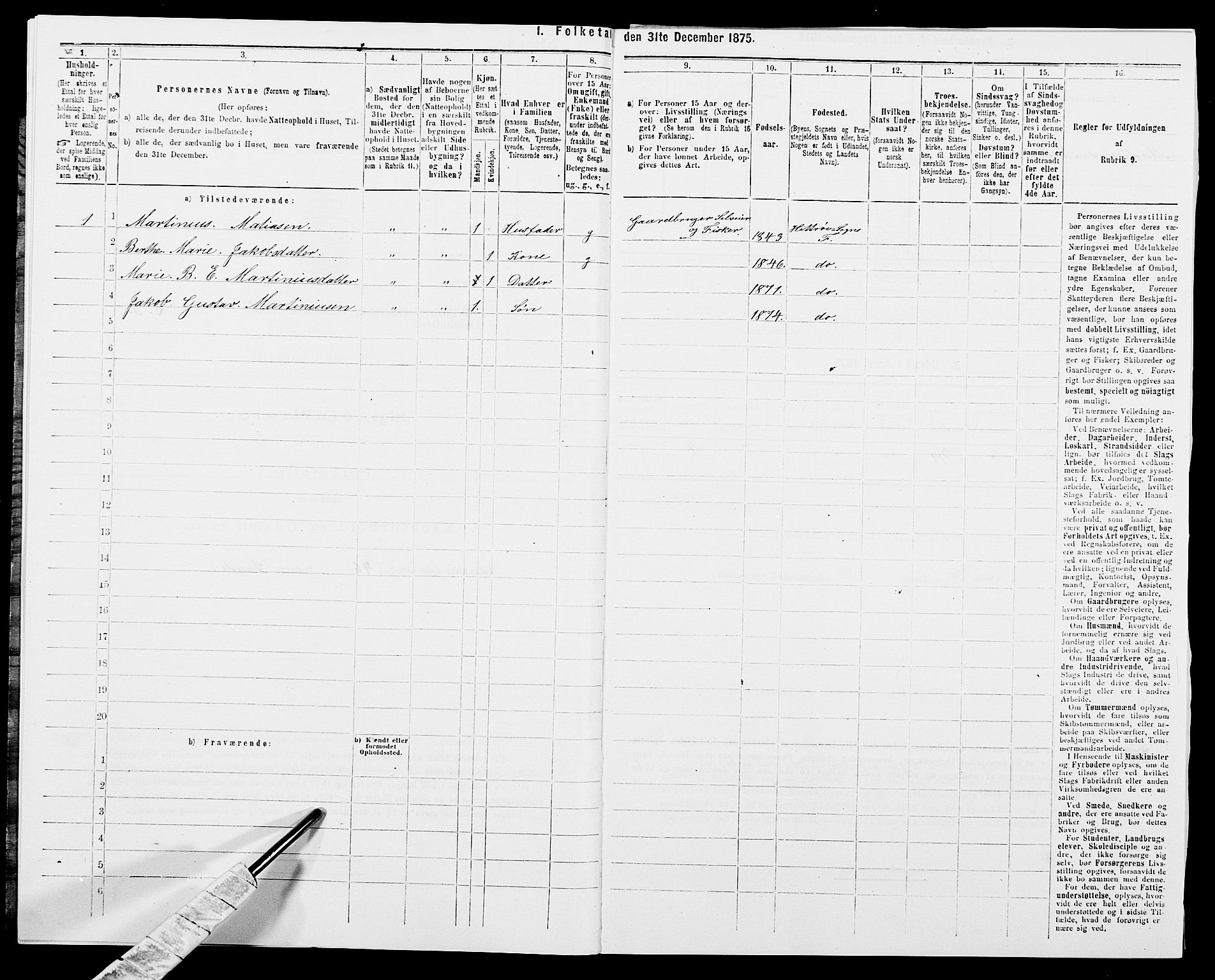 SAK, Folketelling 1875 for 1042L Flekkefjord prestegjeld, Nes sokn og Hidra sokn, 1875, s. 269