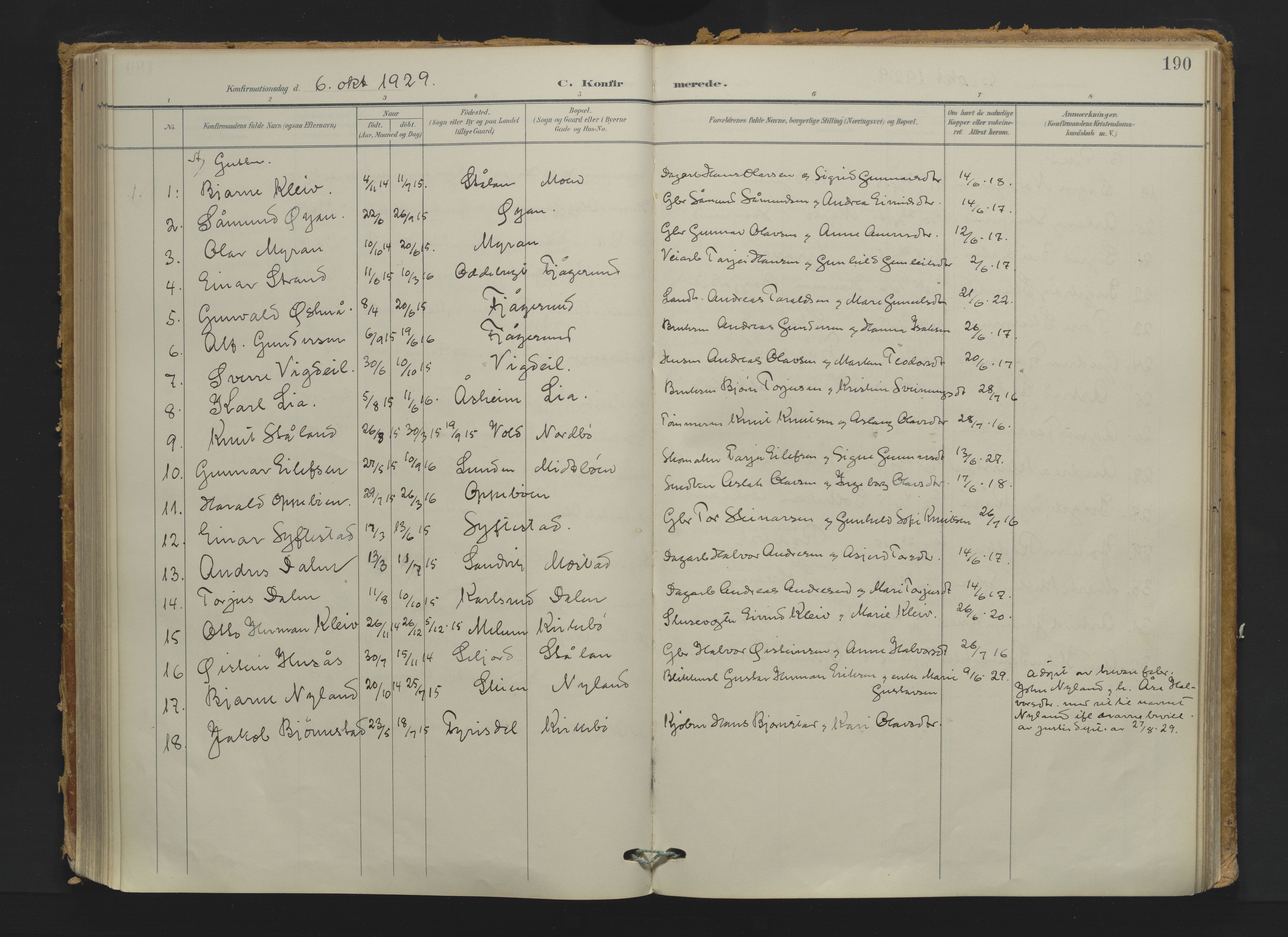 Kviteseid kirkebøker, AV/SAKO-A-276/F/Fa/L0009: Ministerialbok nr. I 9, 1903-1934, s. 190