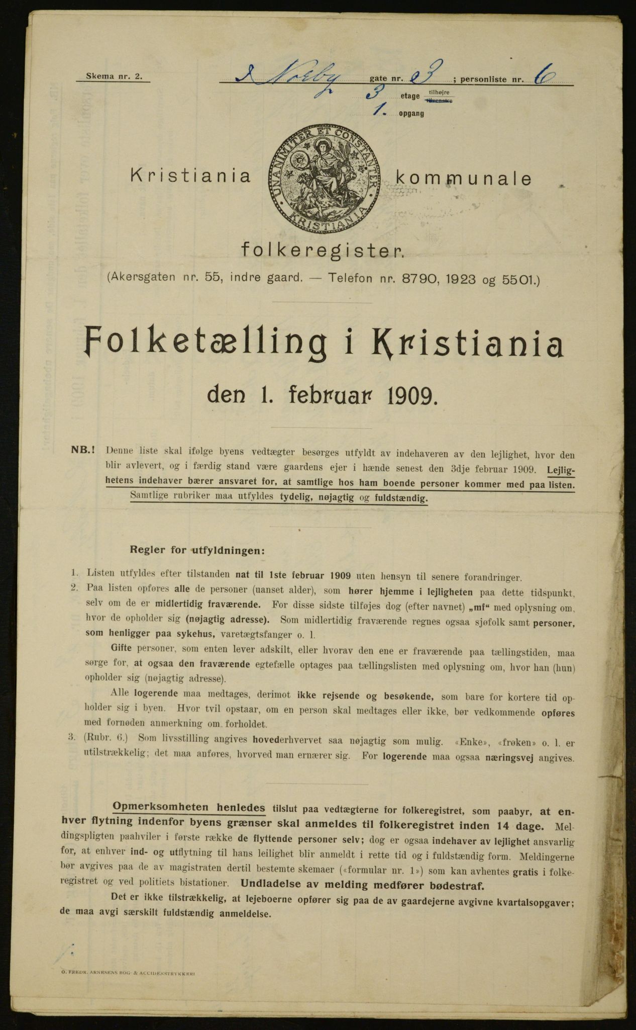 OBA, Kommunal folketelling 1.2.1909 for Kristiania kjøpstad, 1909, s. 64672