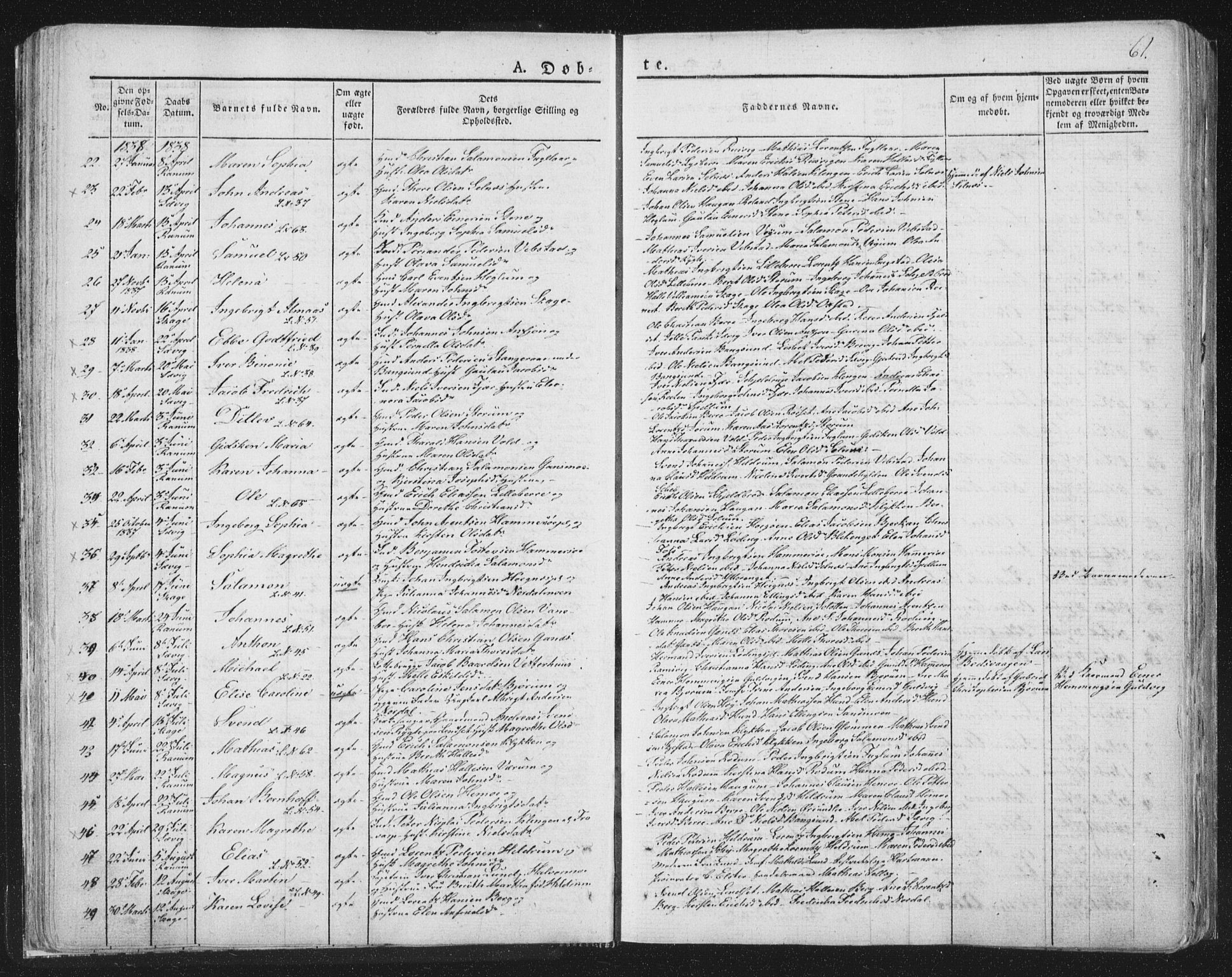 Ministerialprotokoller, klokkerbøker og fødselsregistre - Nord-Trøndelag, SAT/A-1458/764/L0551: Ministerialbok nr. 764A07a, 1824-1864, s. 61