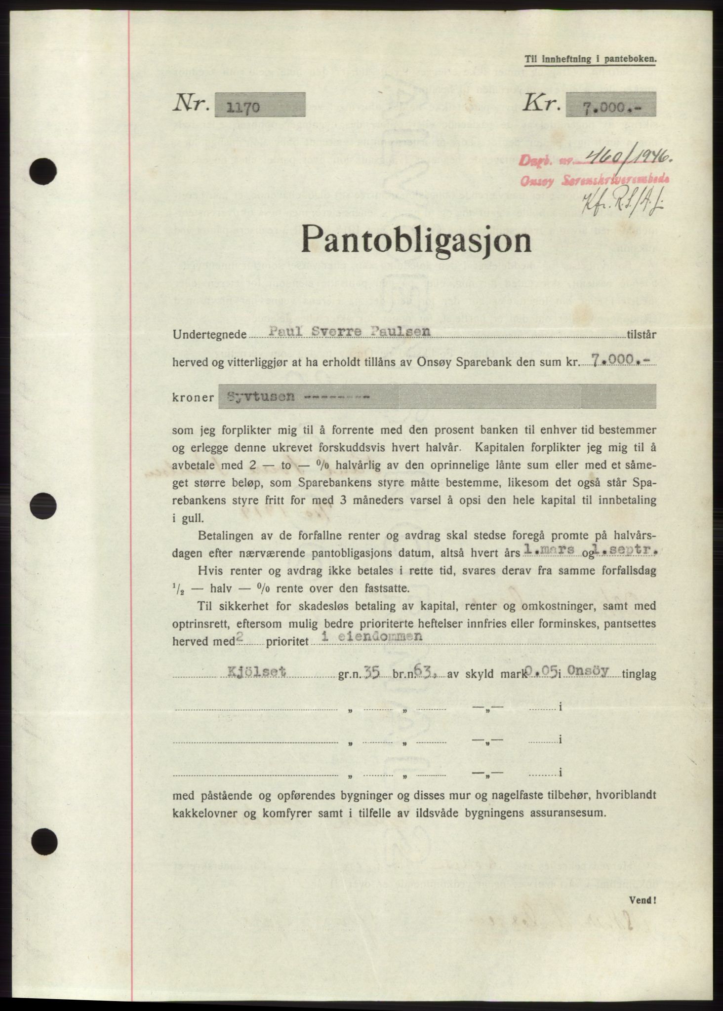 Onsøy sorenskriveri, SAO/A-10474/G/Ga/Gac/L0004: Pantebok nr. B4, 1944-1946, Dagboknr: 460/1946