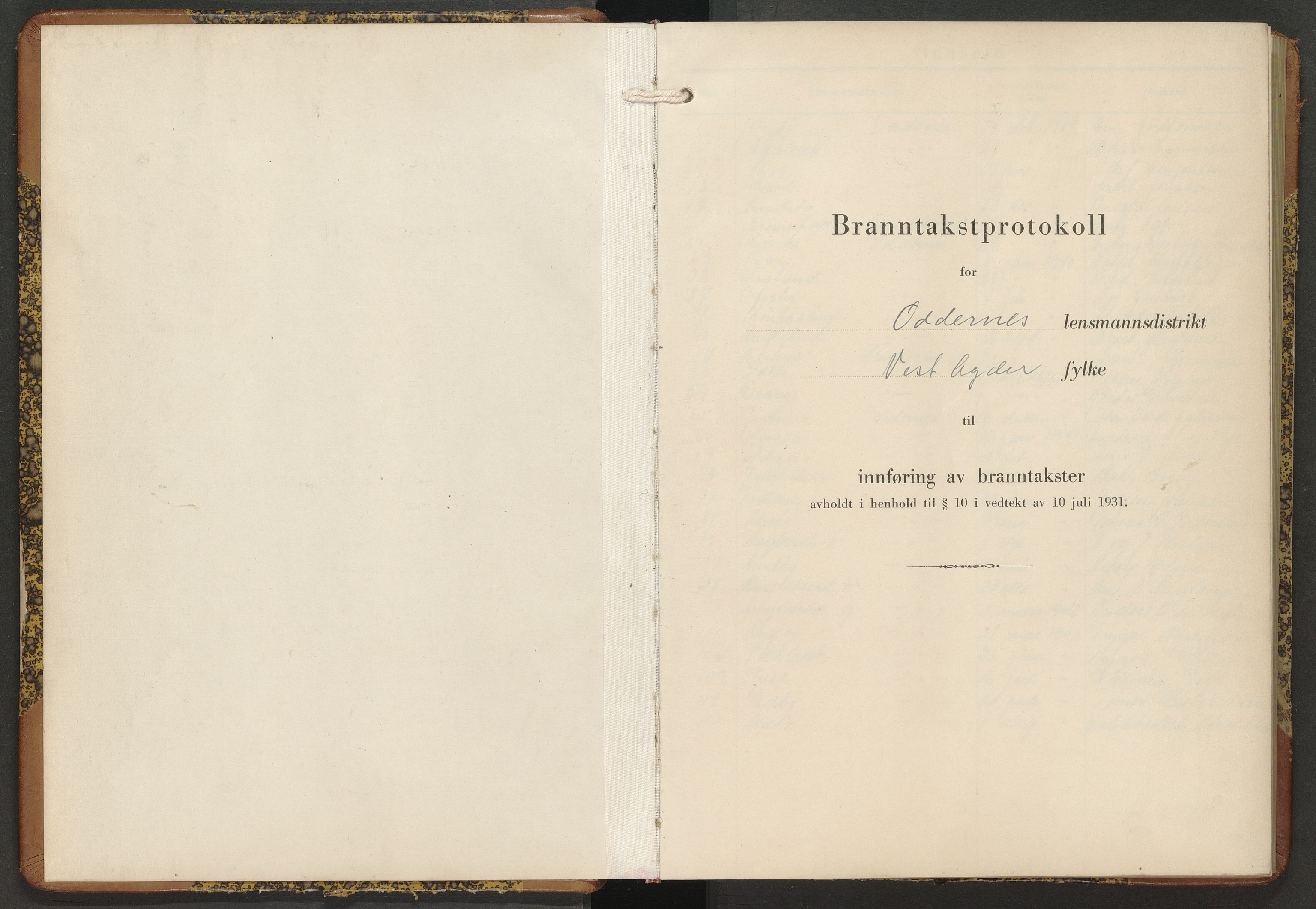 Norges Brannkasse Oddernes, AV/SAK-2241-0042/F/Fa/L0029: Branntakstprotokoll nr. 29, 1938-1947