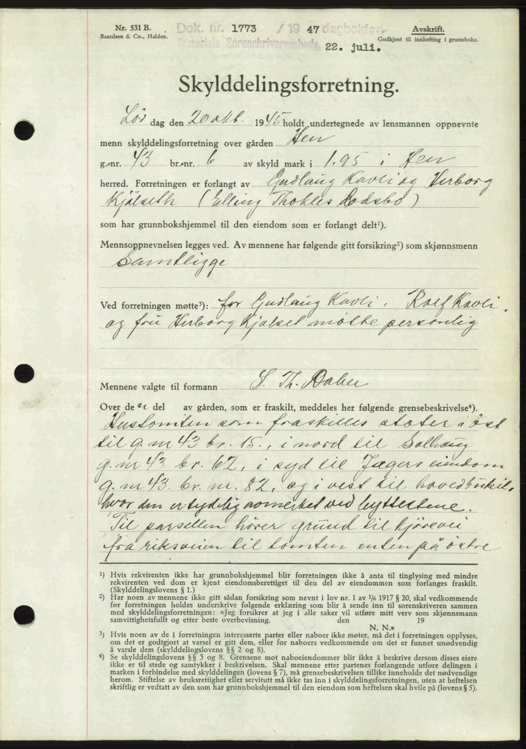 Romsdal sorenskriveri, AV/SAT-A-4149/1/2/2C: Pantebok nr. A23, 1947-1947, Dagboknr: 1773/1947