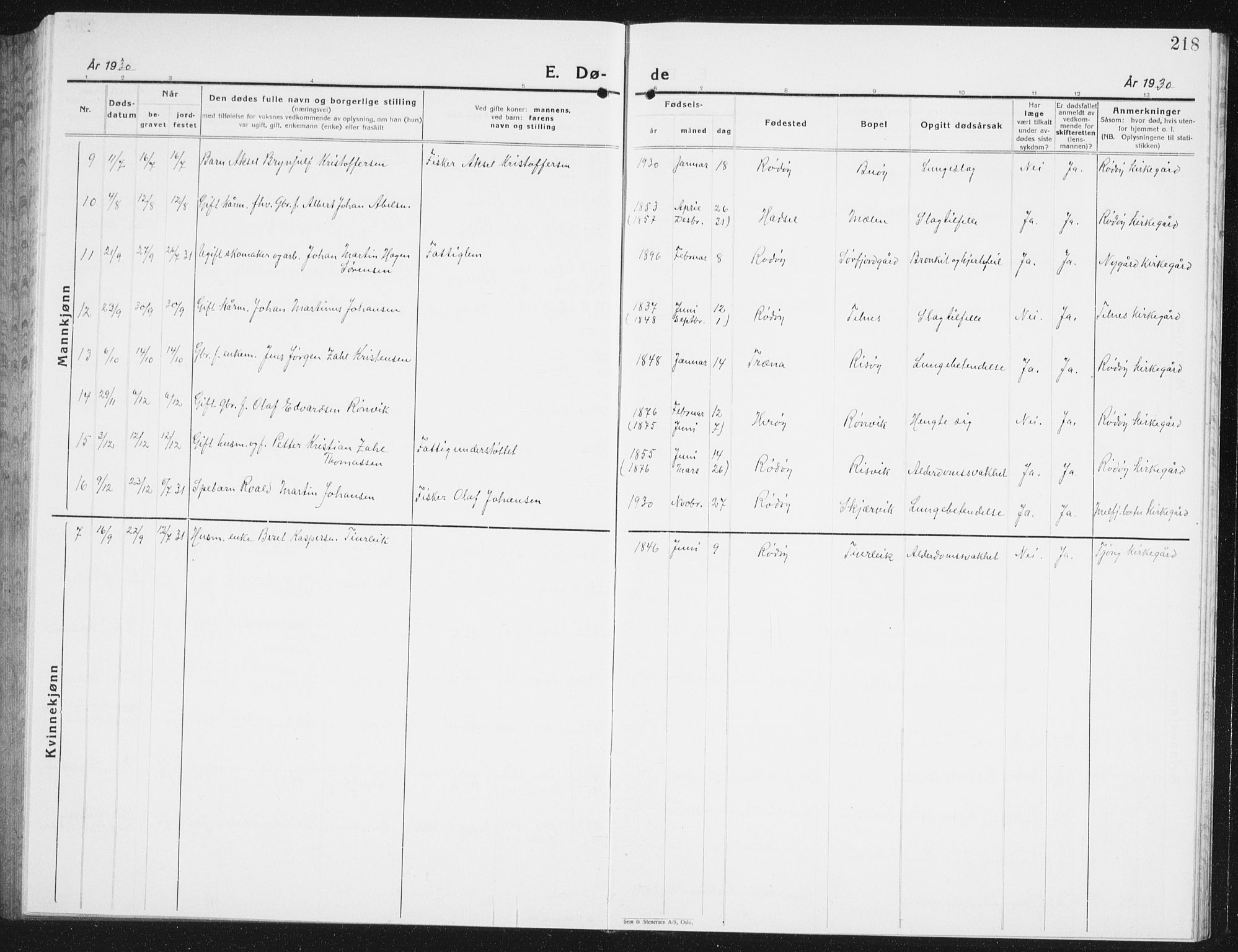 Ministerialprotokoller, klokkerbøker og fødselsregistre - Nordland, AV/SAT-A-1459/841/L0622: Klokkerbok nr. 841C06, 1924-1942, s. 218