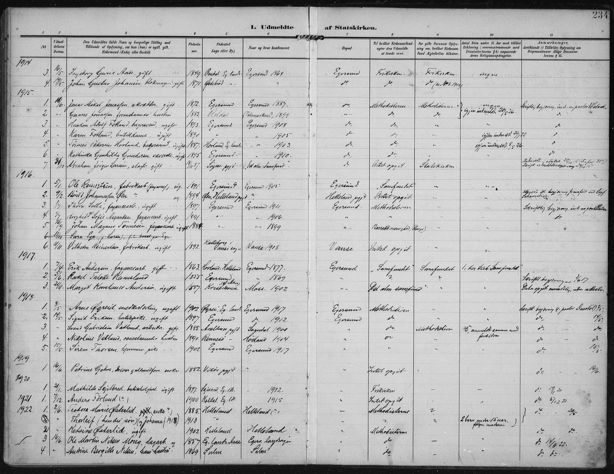 Eigersund sokneprestkontor, AV/SAST-A-101807/S08/L0022: Ministerialbok nr. A 21, 1905-1928, s. 234