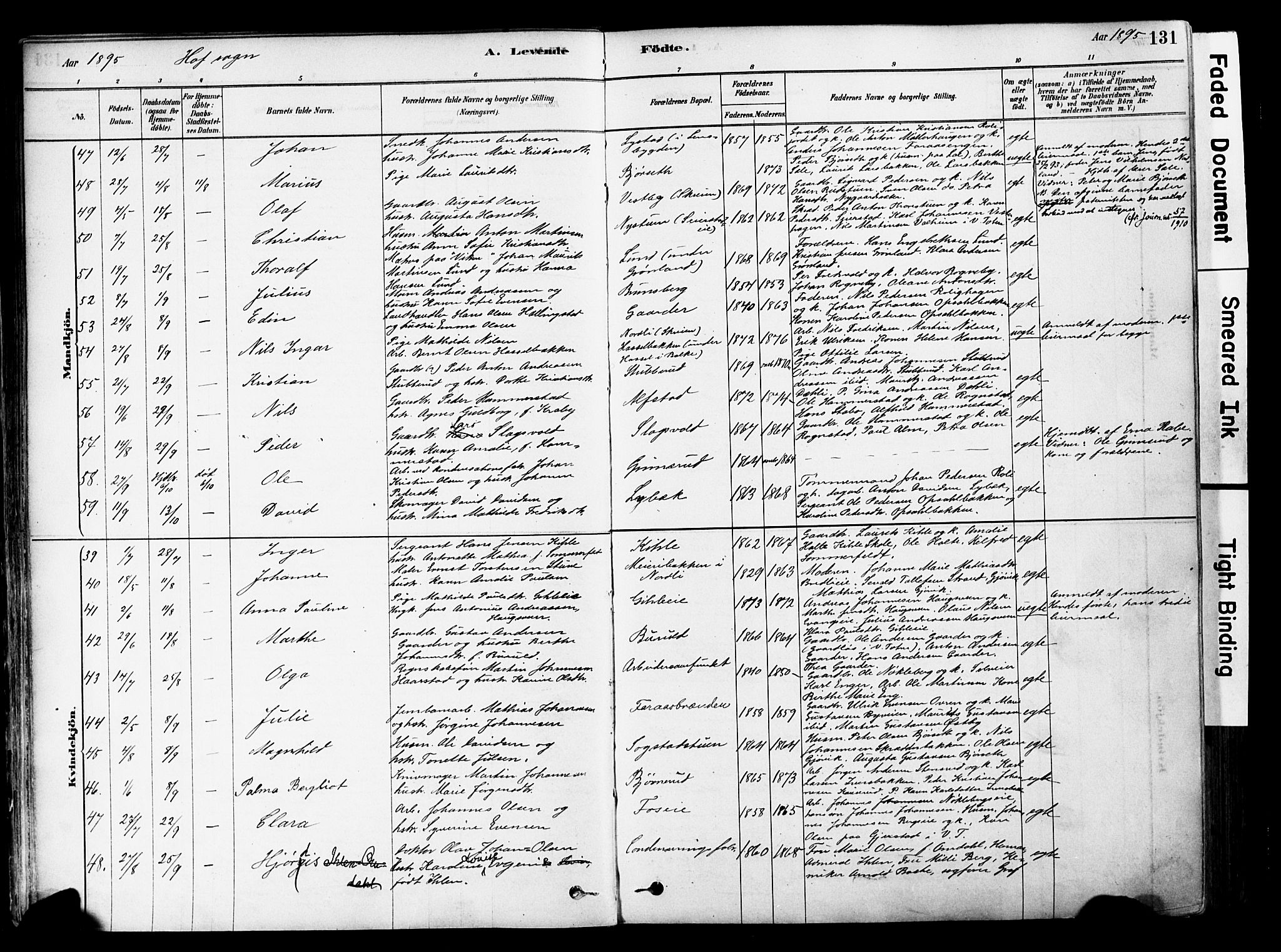 Østre Toten prestekontor, AV/SAH-PREST-104/H/Ha/Haa/L0006: Ministerialbok nr. 6 /1, 1878-1896, s. 131