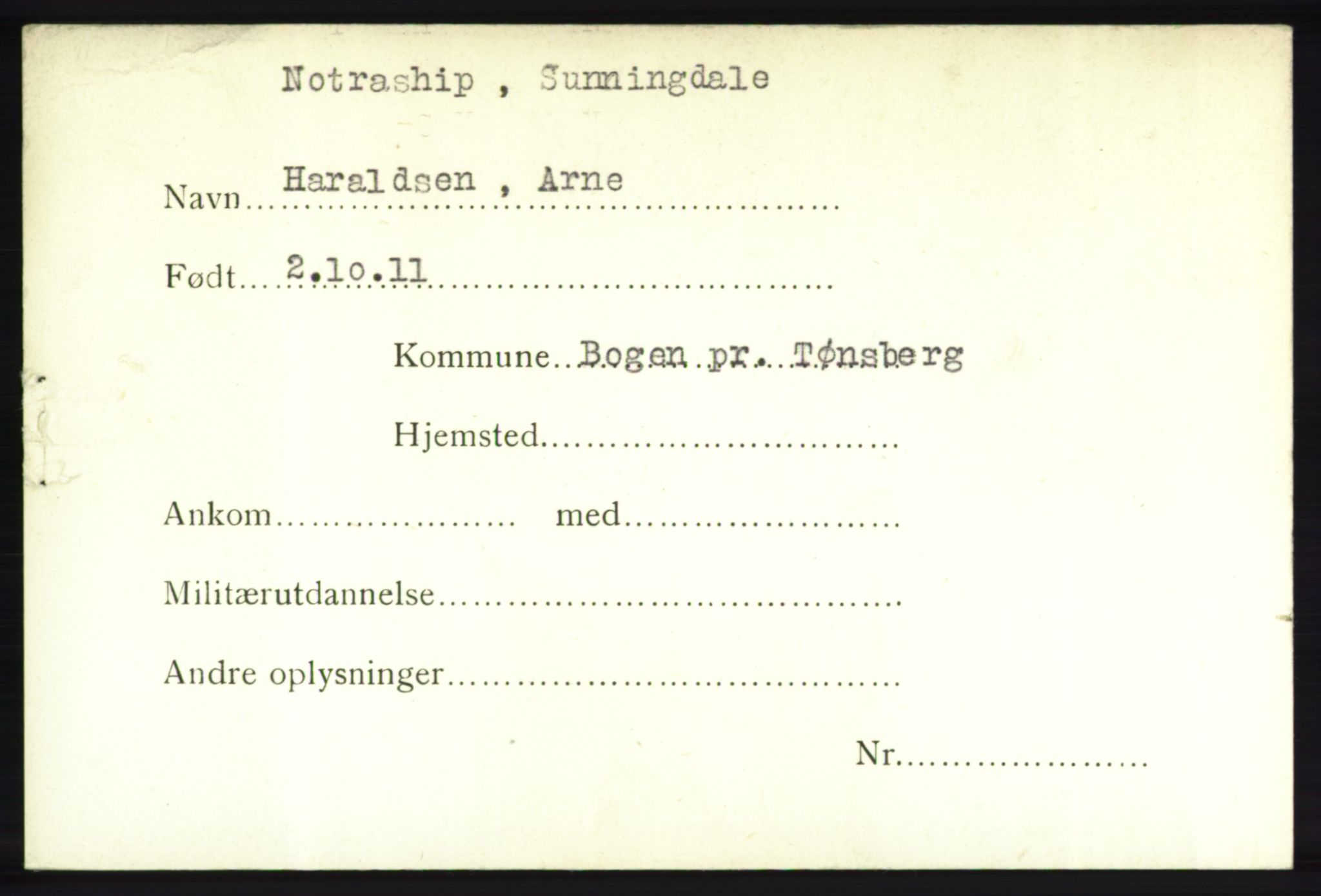 Forsvarets Overkommando. 2. kontor. Arkiv 8.1. Mottakersentralen FDE og FO.II, RA/RAFA-6952/P/Pa/L0008: Haraldsen - Holone, 1940-1945, s. 1