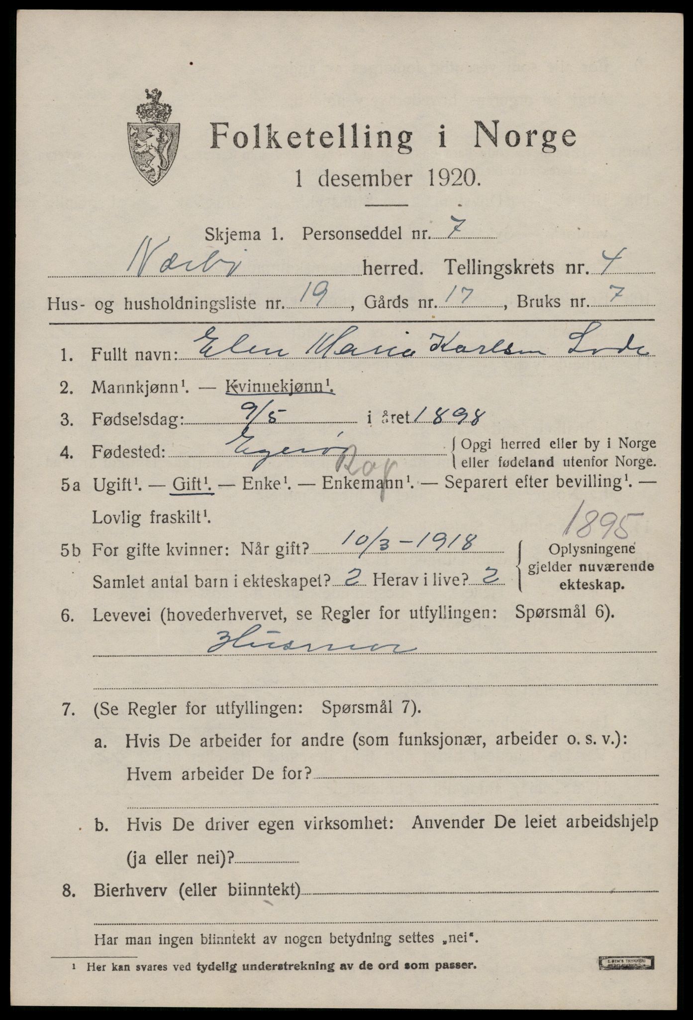 SAST, Folketelling 1920 for 1119 Nærbø herred, 1920, s. 2889