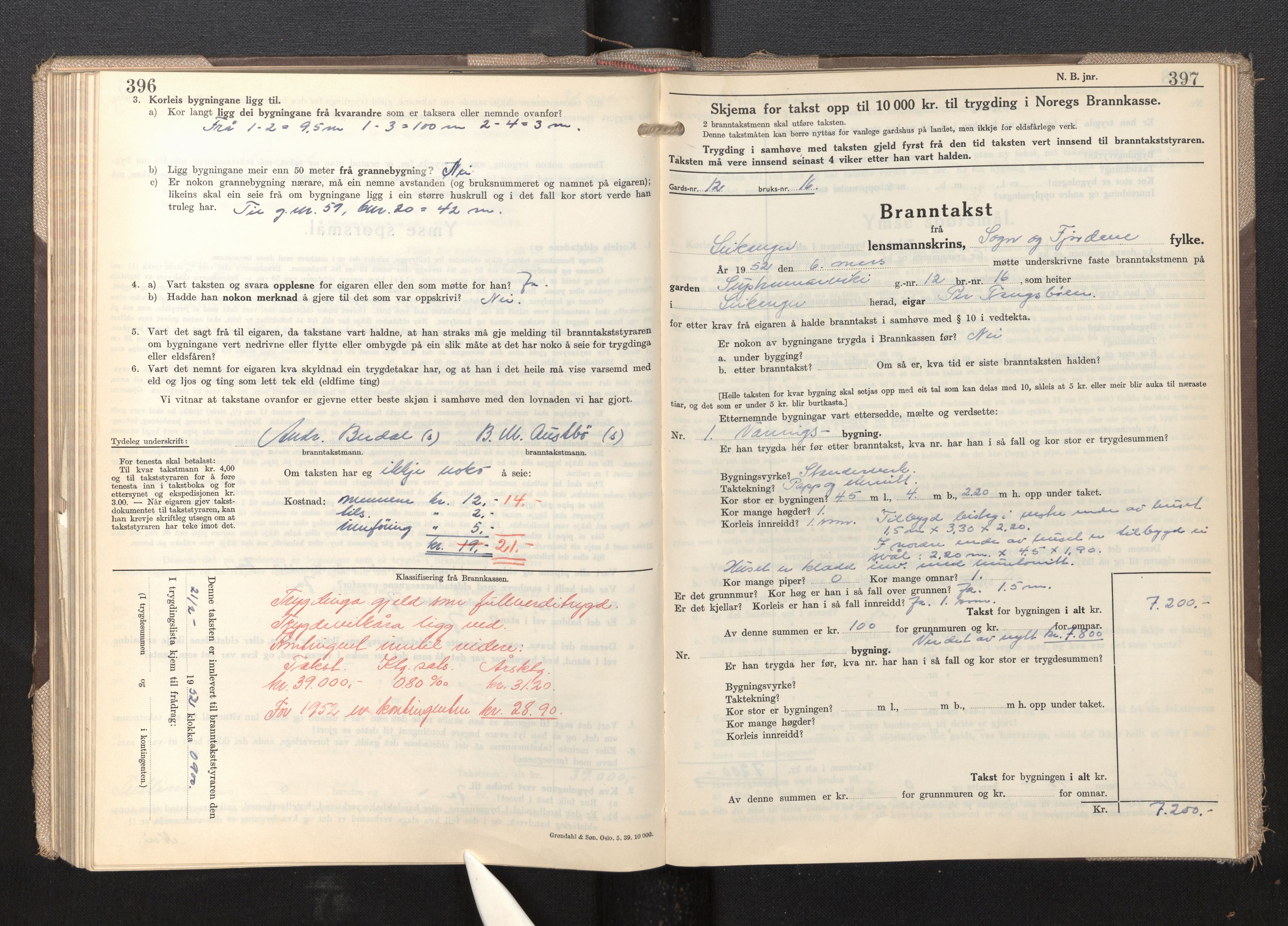 Lensmannen i Leikanger, AV/SAB-A-29201/0012/L0009: Branntakstprotokoll, skjematakst, 1946-1952, s. 396-397