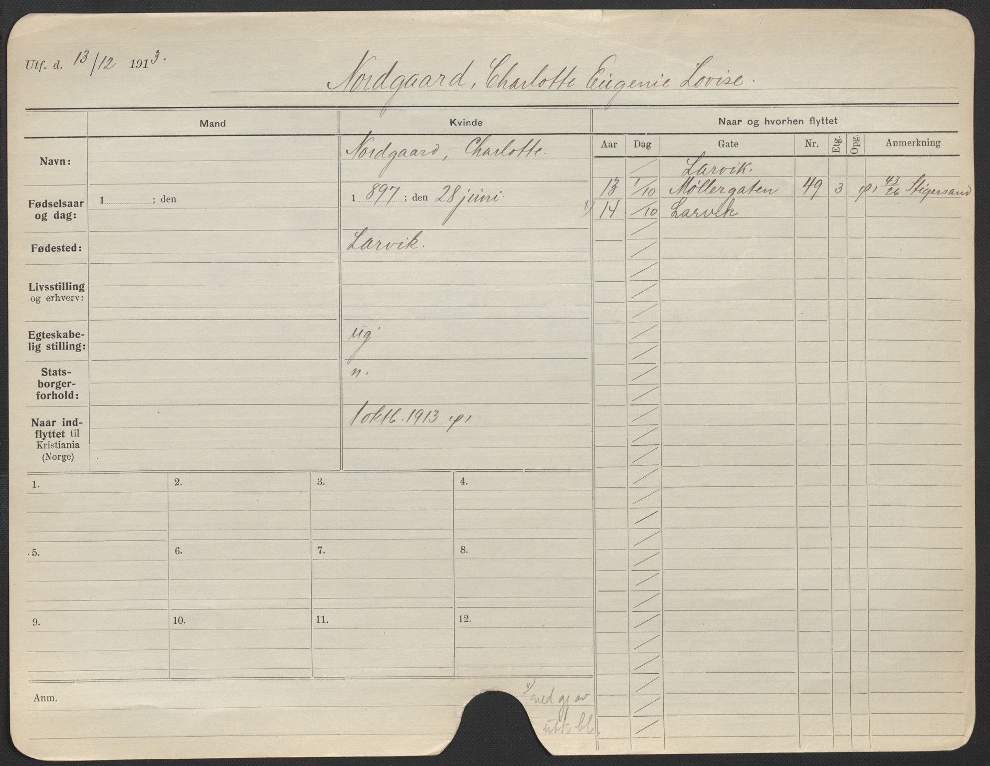 Oslo folkeregister, Registerkort, AV/SAO-A-11715/F/Fa/Fac/L0021: Kvinner, 1906-1914, s. 579a