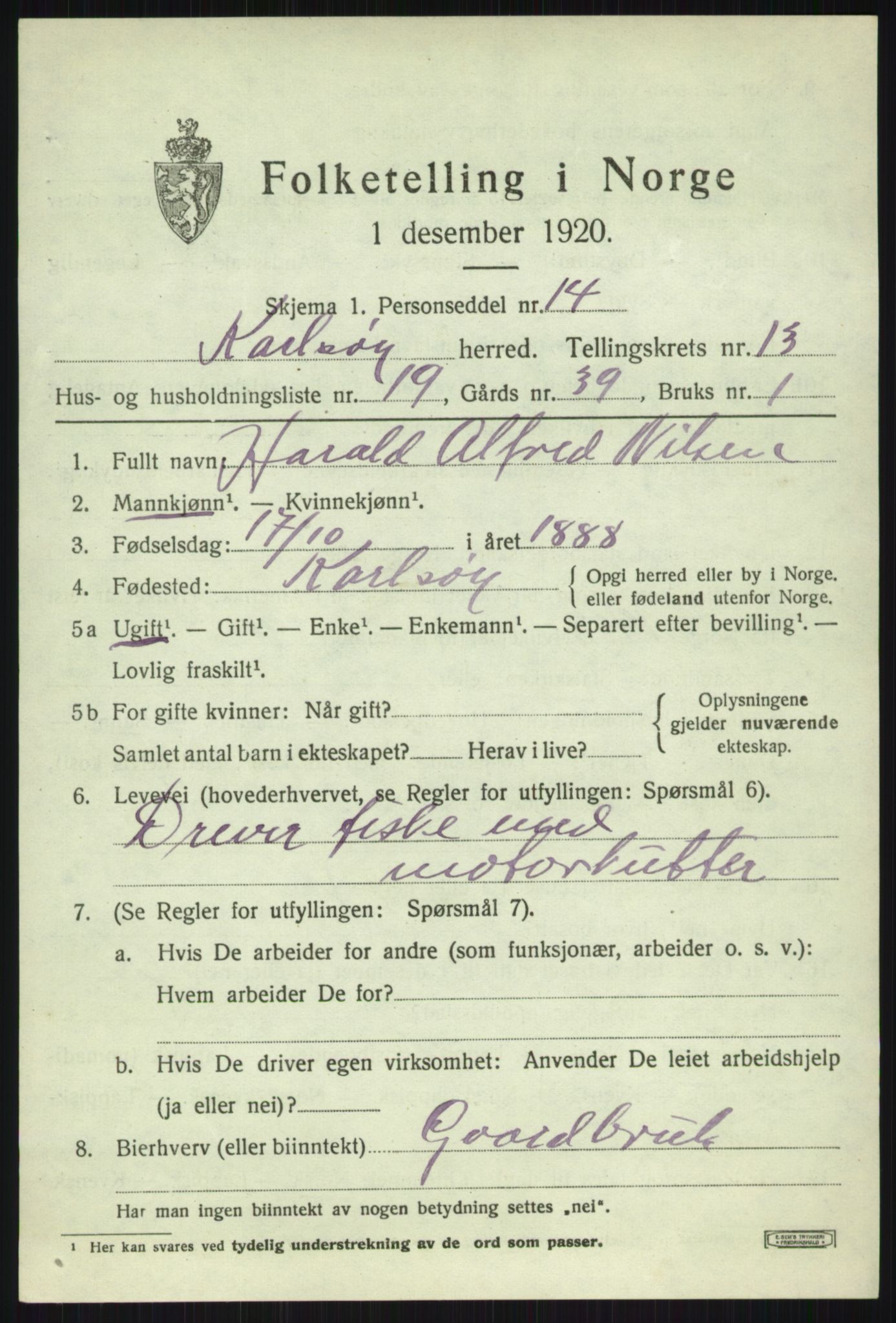 SATØ, Folketelling 1920 for 1936 Karlsøy herred, 1920, s. 4844