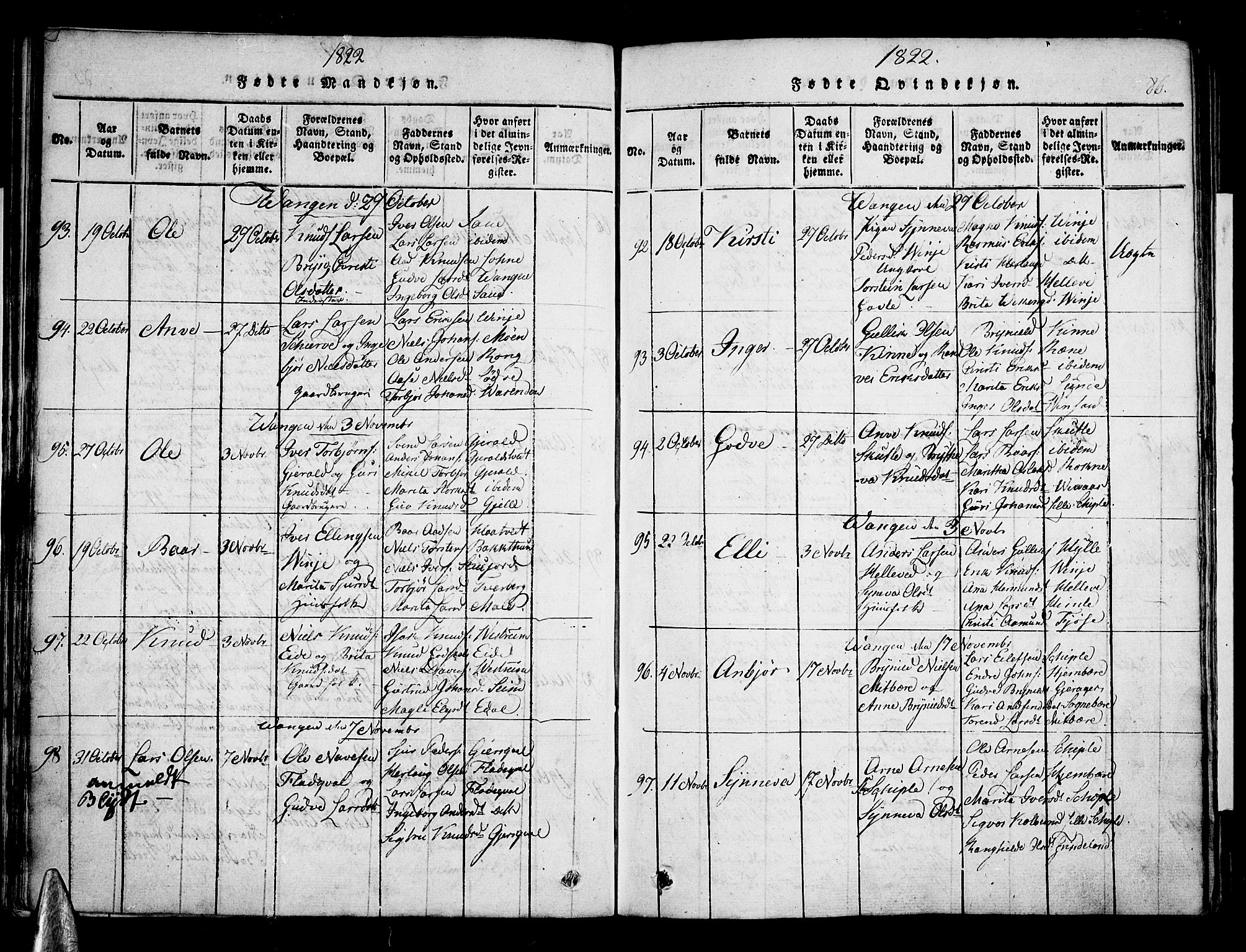 Voss sokneprestembete, AV/SAB-A-79001/H/Haa: Ministerialbok nr. A 11, 1816-1827, s. 86