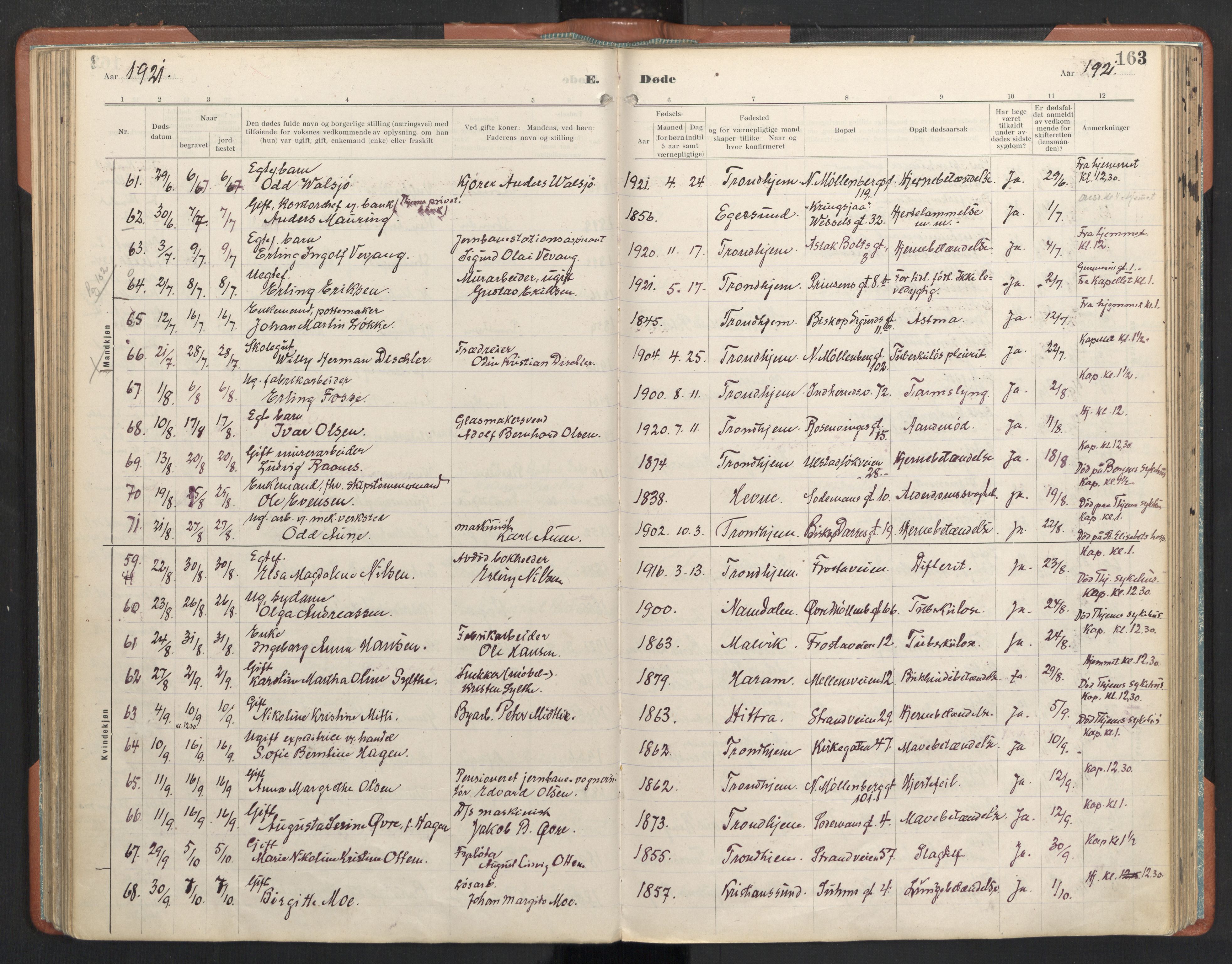 Ministerialprotokoller, klokkerbøker og fødselsregistre - Sør-Trøndelag, SAT/A-1456/605/L0245: Ministerialbok nr. 605A07, 1916-1938, s. 163