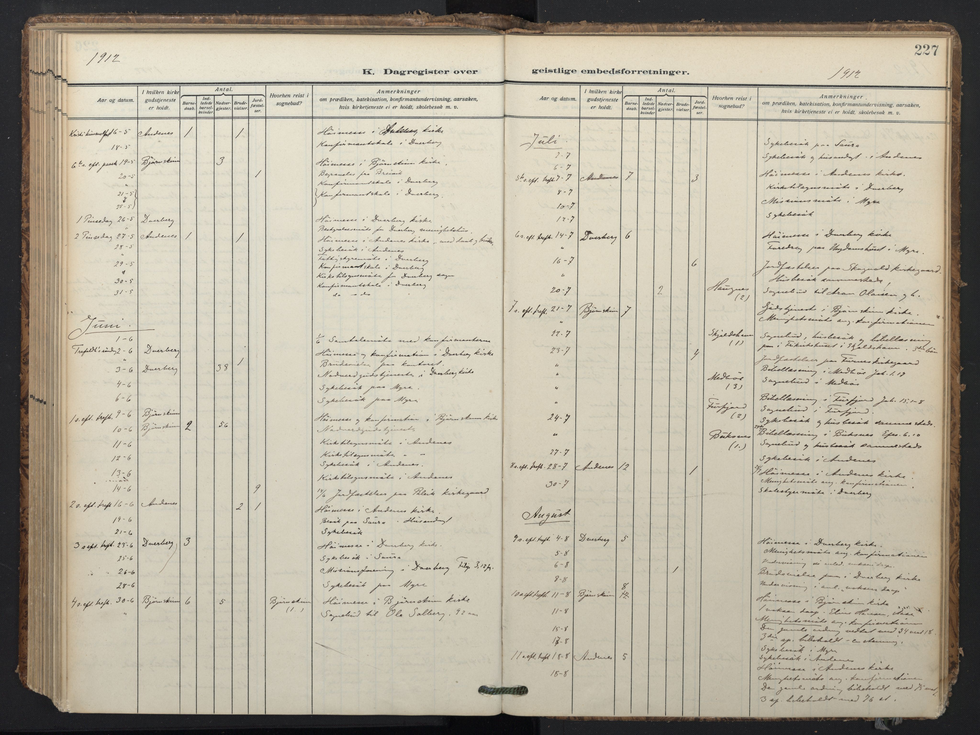 Ministerialprotokoller, klokkerbøker og fødselsregistre - Nordland, AV/SAT-A-1459/897/L1401: Ministerialbok nr. 897A08, 1909-1921, s. 227