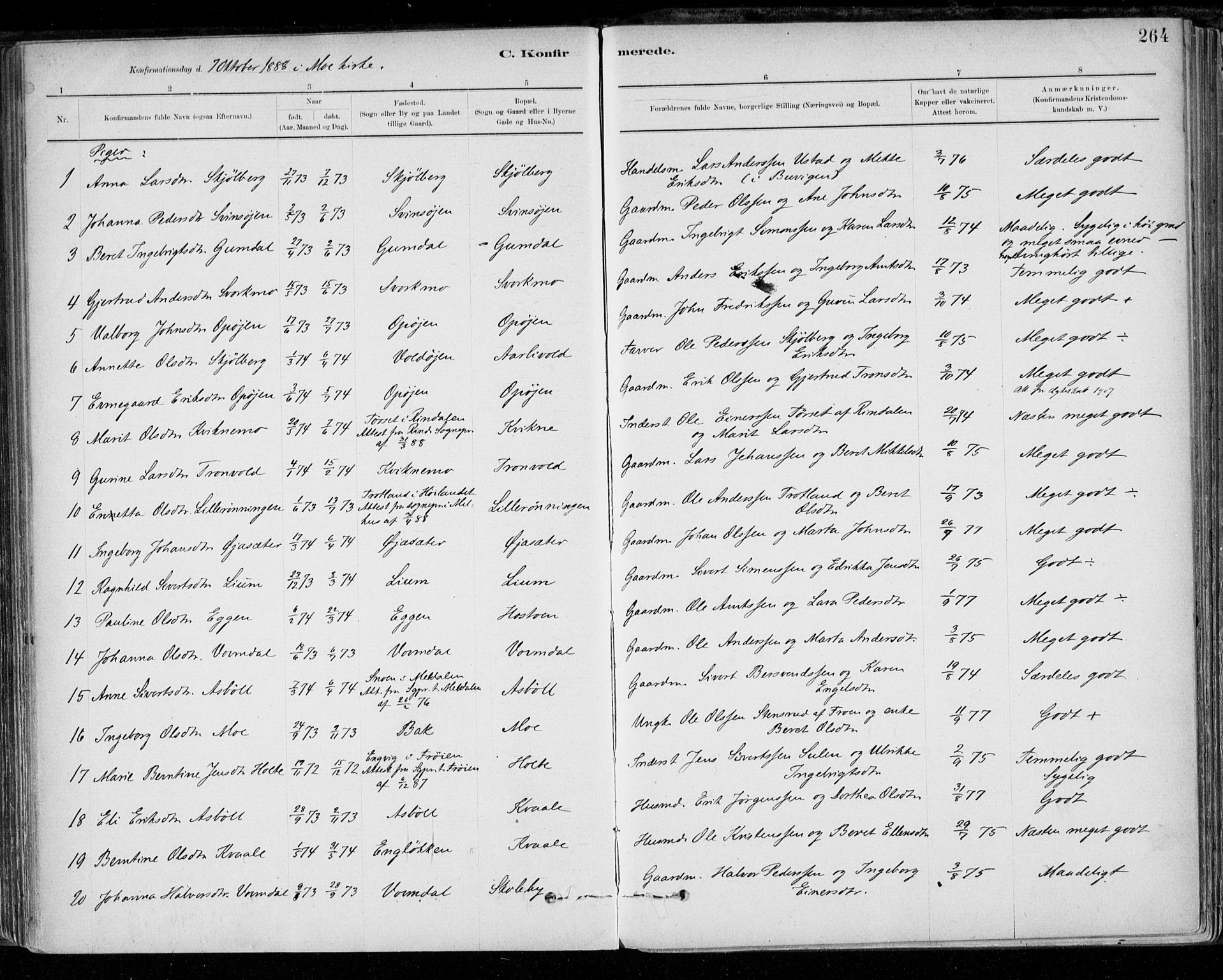 Ministerialprotokoller, klokkerbøker og fødselsregistre - Sør-Trøndelag, SAT/A-1456/668/L0809: Ministerialbok nr. 668A09, 1881-1895, s. 264