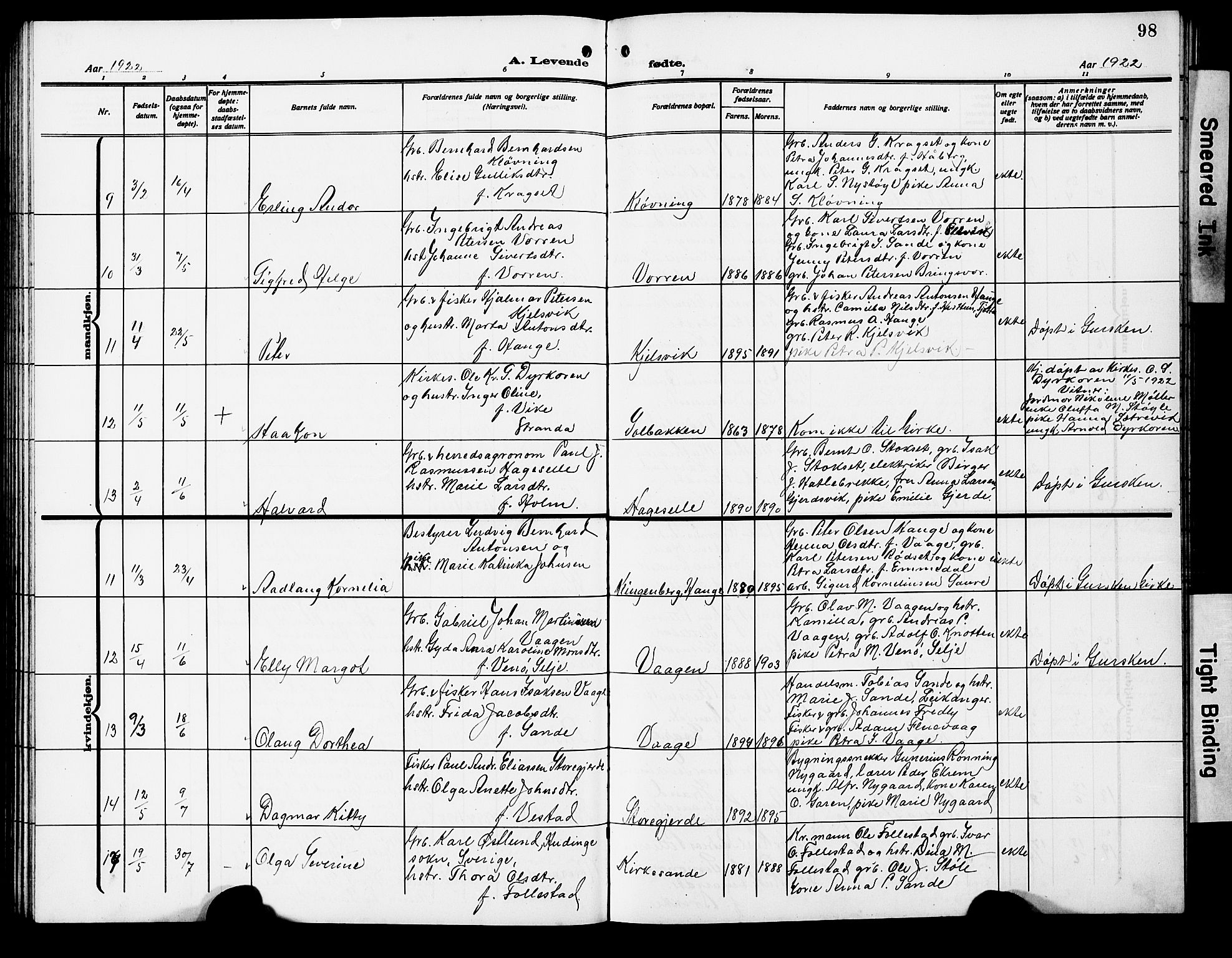 Ministerialprotokoller, klokkerbøker og fødselsregistre - Møre og Romsdal, AV/SAT-A-1454/503/L0050: Klokkerbok nr. 503C05, 1909-1922, s. 98