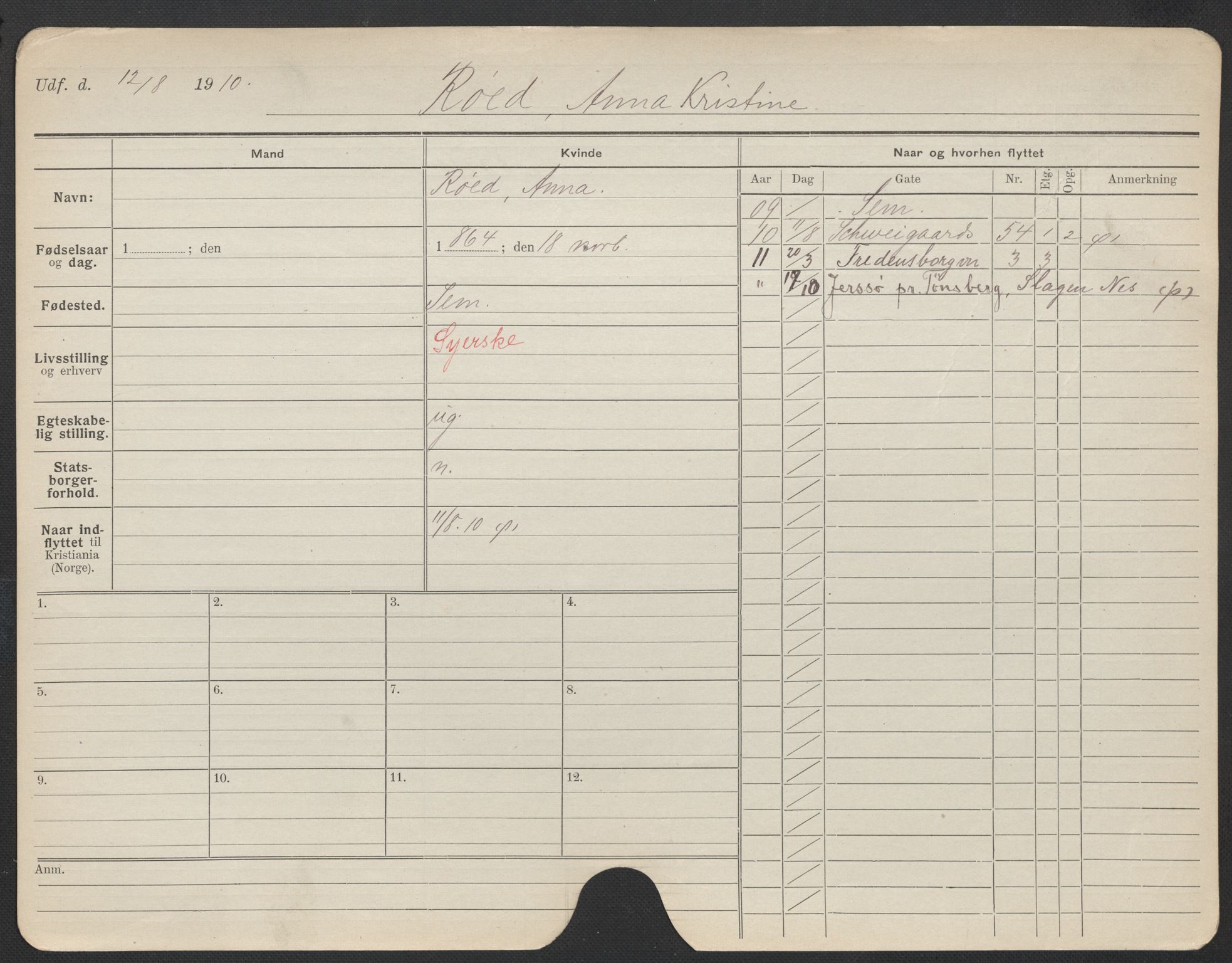 Oslo folkeregister, Registerkort, AV/SAO-A-11715/F/Fa/Fac/L0023: Kvinner, 1906-1914, s. 427a