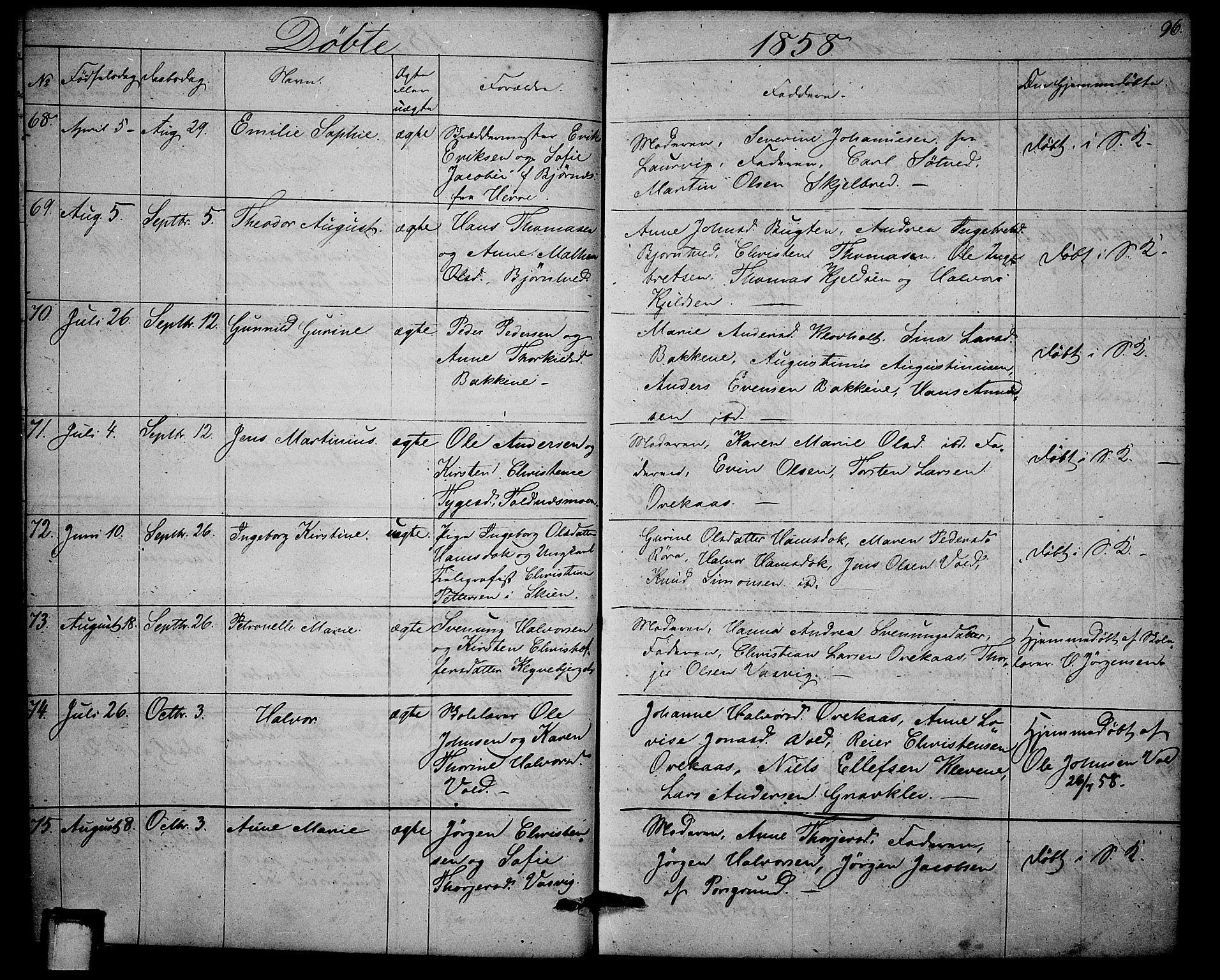 Solum kirkebøker, AV/SAKO-A-306/G/Ga/L0003: Klokkerbok nr. I 3, 1848-1859, s. 96
