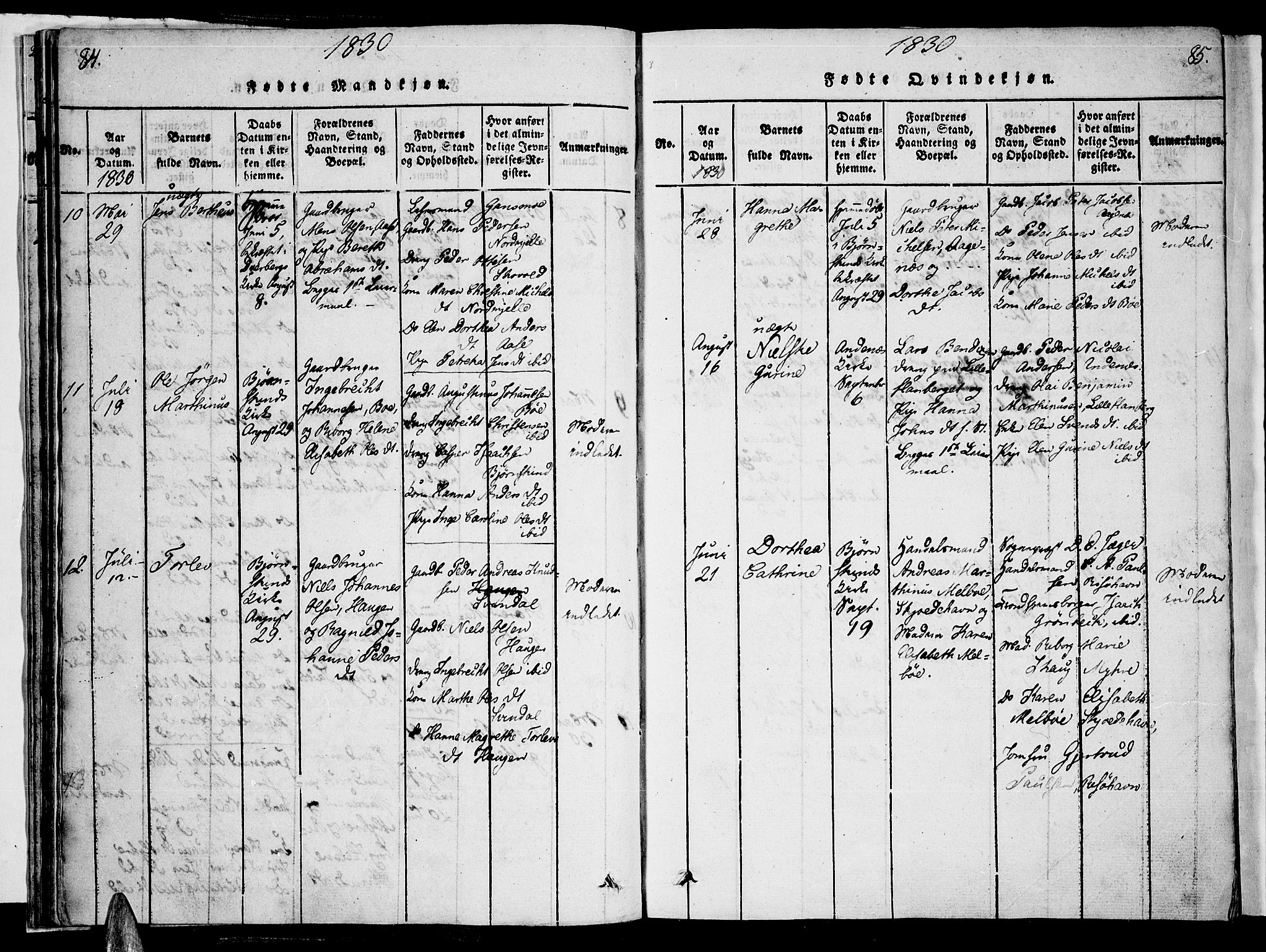 Ministerialprotokoller, klokkerbøker og fødselsregistre - Nordland, AV/SAT-A-1459/897/L1395: Ministerialbok nr. 897A03, 1820-1841, s. 84-85