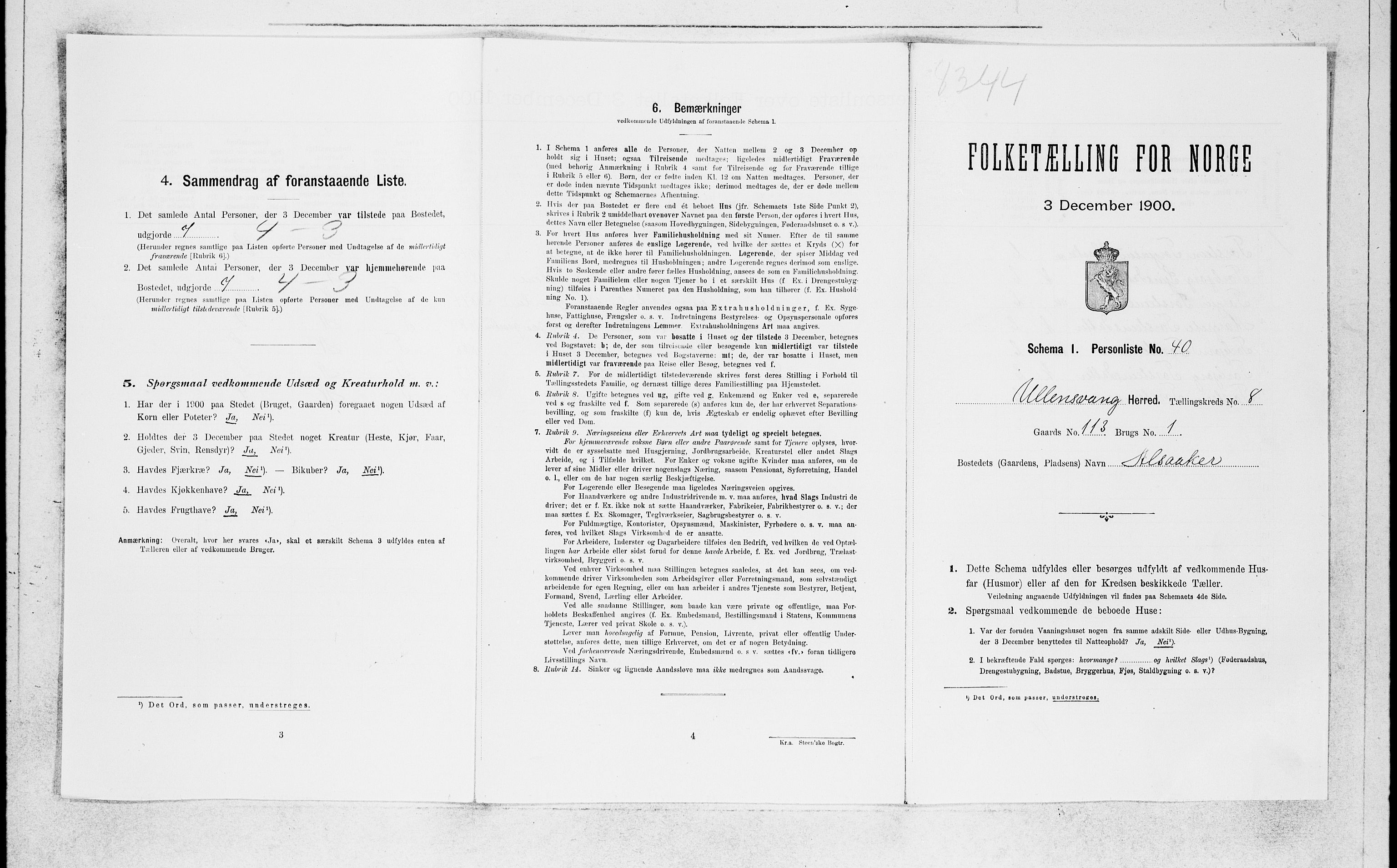 SAB, Folketelling 1900 for 1230 Ullensvang herred, 1900, s. 1352