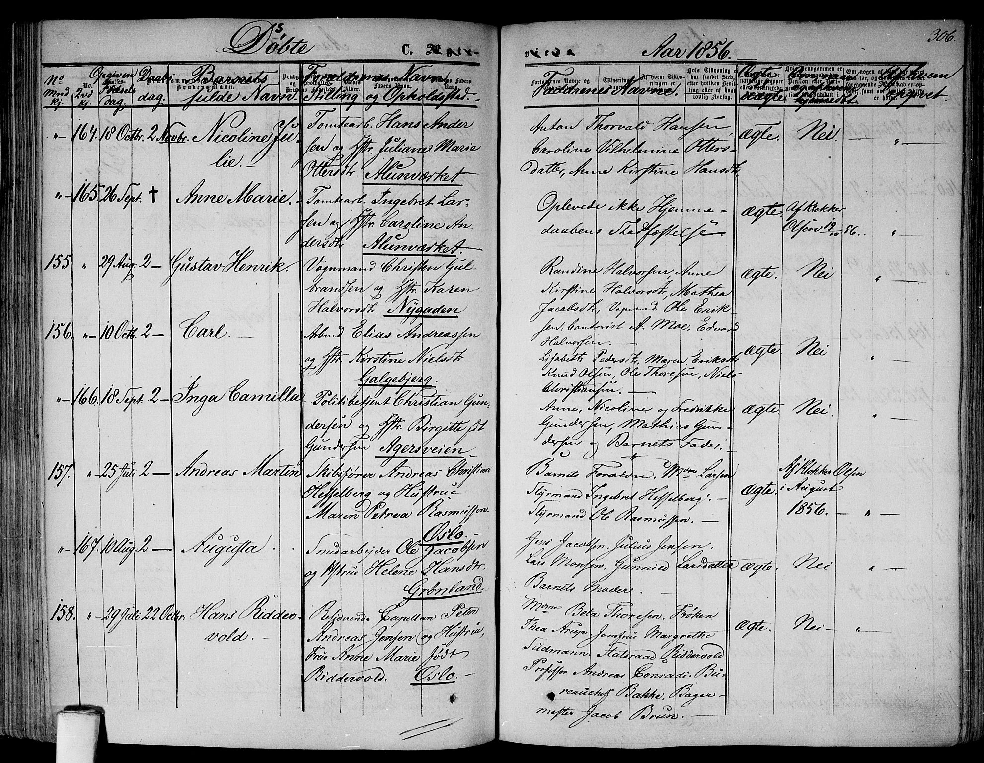 Gamlebyen prestekontor Kirkebøker, AV/SAO-A-10884/F/Fa/L0004: Ministerialbok nr. 4, 1850-1857, s. 306