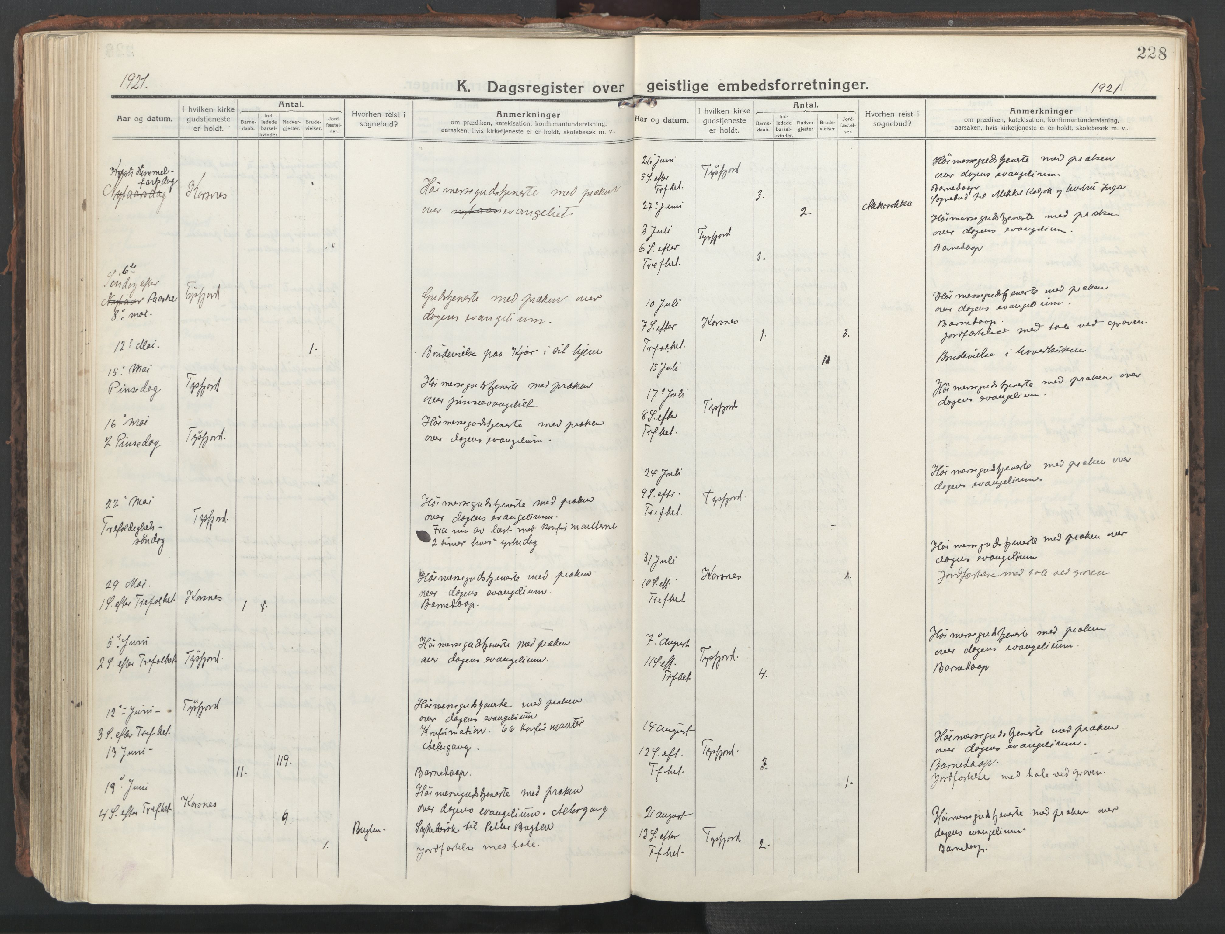 Ministerialprotokoller, klokkerbøker og fødselsregistre - Nordland, SAT/A-1459/861/L0872: Ministerialbok nr. 861A07, 1915-1924, s. 228