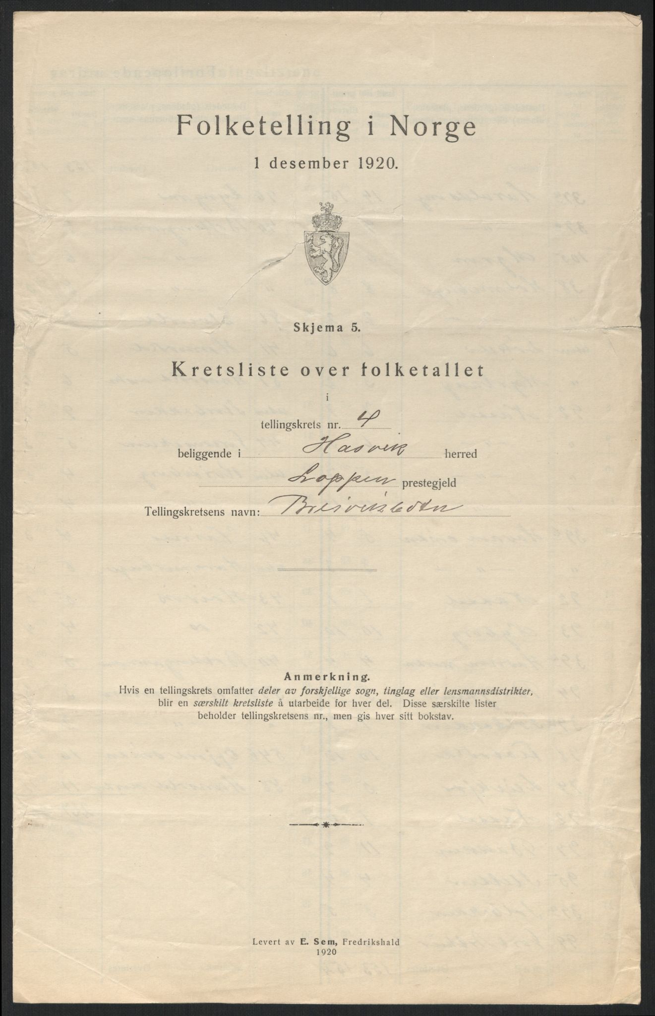 SATØ, Folketelling 1920 for 2015 Hasvik herred, 1920, s. 16