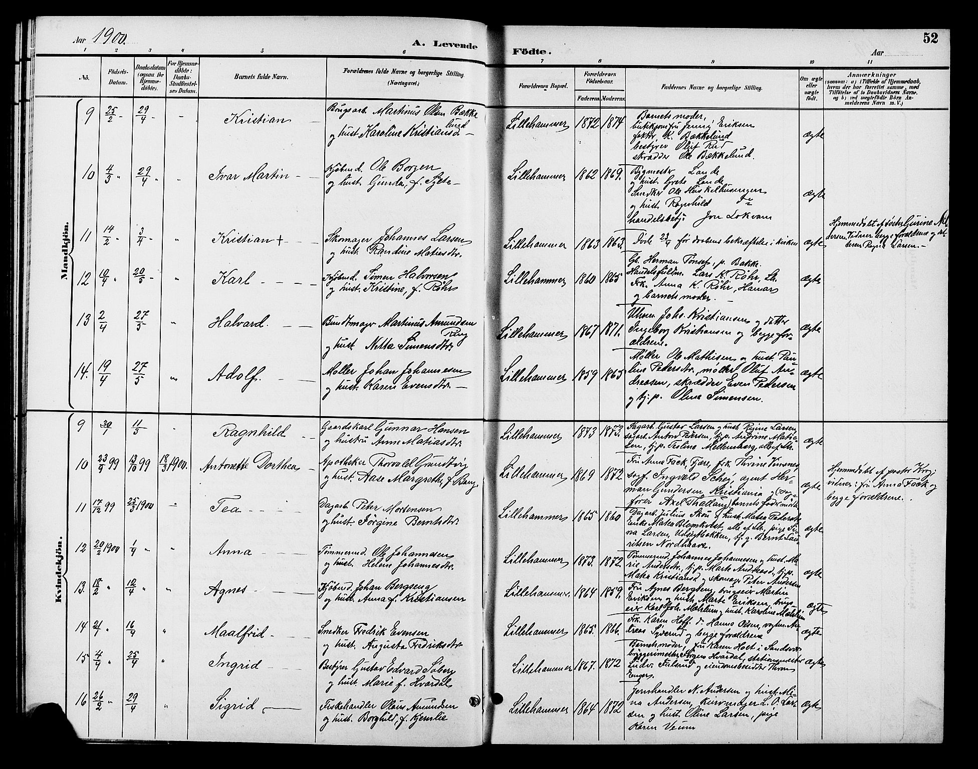 Fåberg prestekontor, AV/SAH-PREST-086/H/Ha/Hab/L0008: Klokkerbok nr. 8, 1891-1900, s. 52