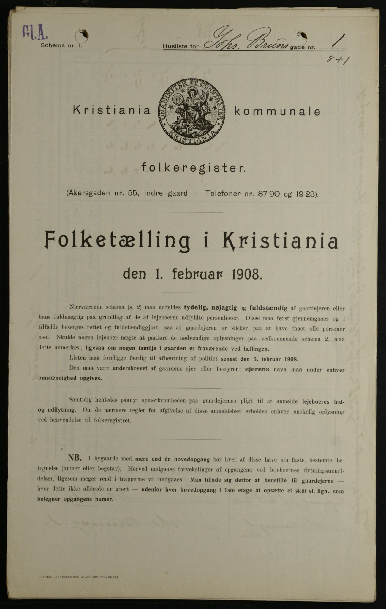 OBA, Kommunal folketelling 1.2.1908 for Kristiania kjøpstad, 1908, s. 42003