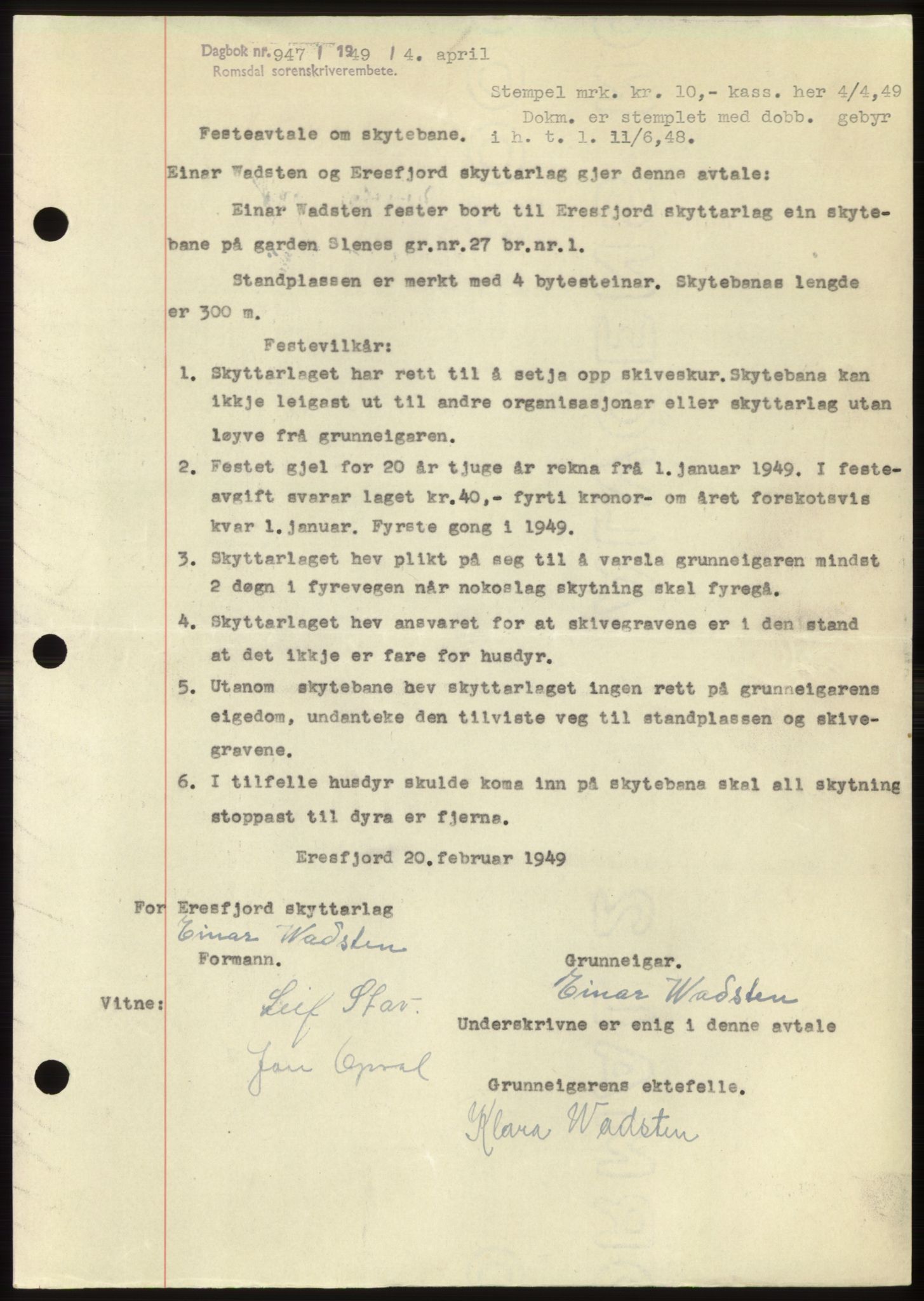 Romsdal sorenskriveri, SAT/A-4149/1/2/2C: Pantebok nr. B4, 1948-1949, Dagboknr: 947/1949