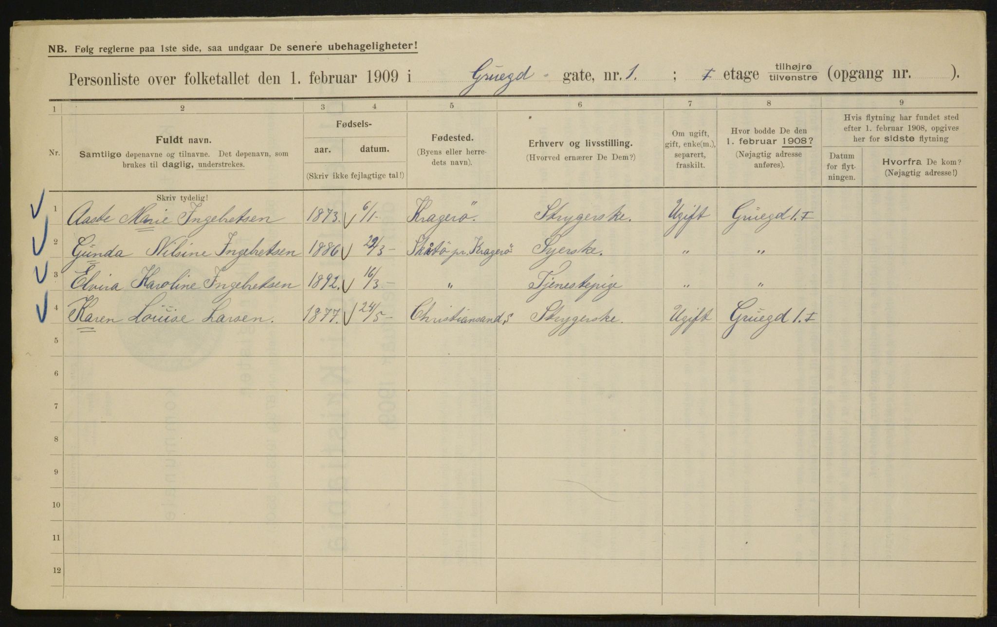 OBA, Kommunal folketelling 1.2.1909 for Kristiania kjøpstad, 1909, s. 27477