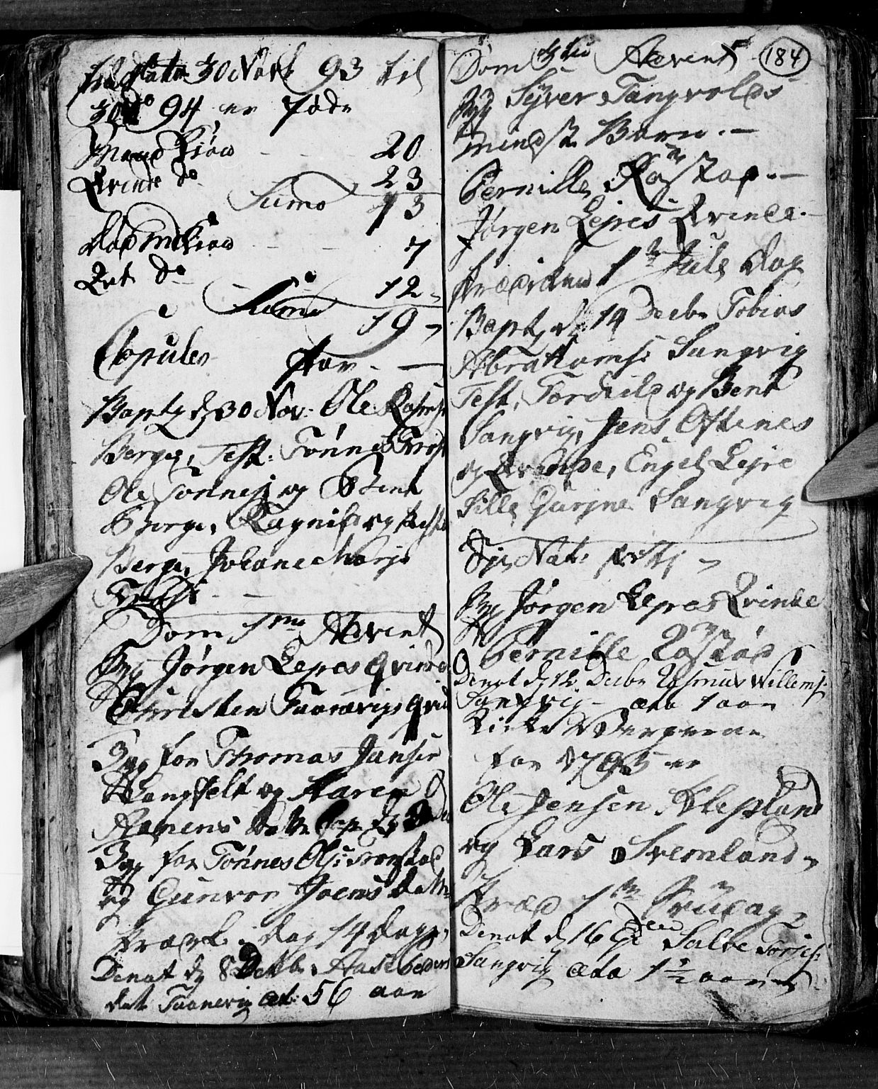 Søgne sokneprestkontor, SAK/1111-0037/F/Fb/Fbb/L0001: Klokkerbok nr. B 1, 1779-1802, s. 184